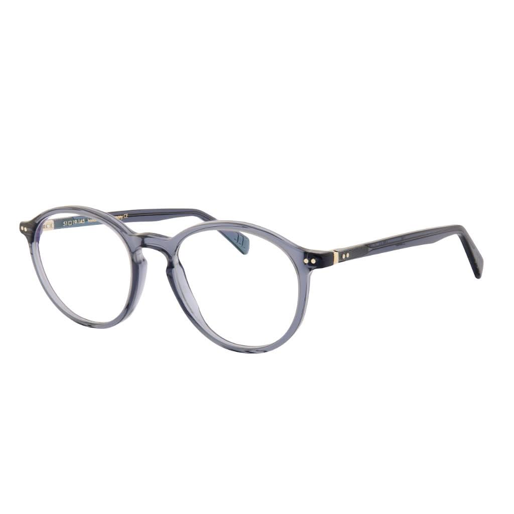Designerbrille Lunor A11 451 in Vintage Blau – Seitenansicht feine, matte Acetatbrille bei Brillen Schneider München Maxvorstadt beraten lassen