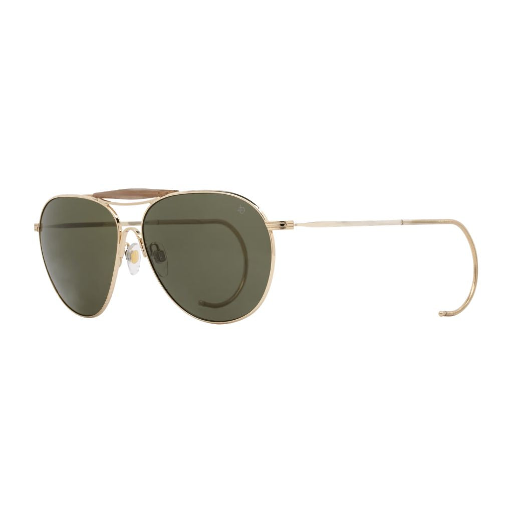 American Optical HAZEMASTER Detail Sweatbar Acetat Gold Rahmen grüne Gläser hochwertige Verarbeitung München Optiker Brillen Schneider