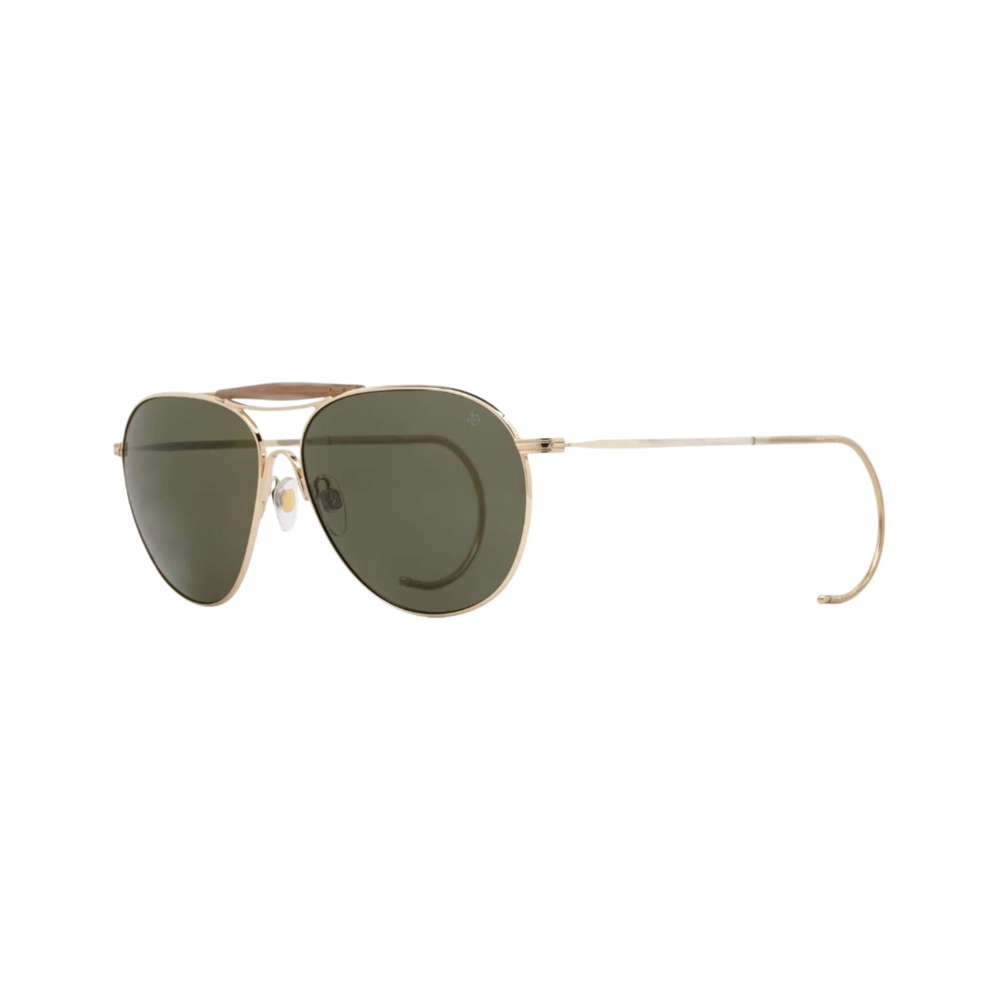 American Optical HAZEMASTER Detail Sweatbar Acetat Gold Rahmen grüne Gläser hochwertige Verarbeitung München Optiker Brillen Schneider