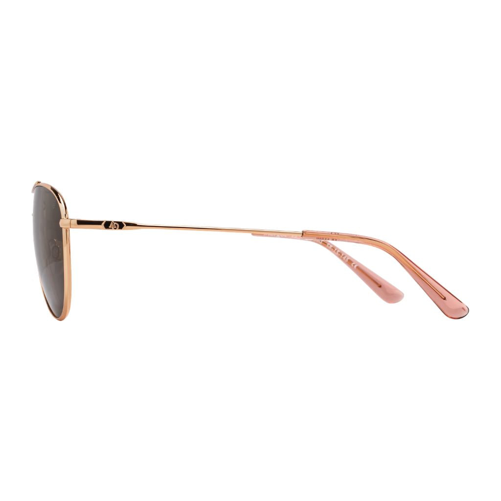 American Optical MARGOT Sonnenbrille Seitenansicht Metall Roségold Acetat Bügel Braun modern München Optiker Brillen Schneider