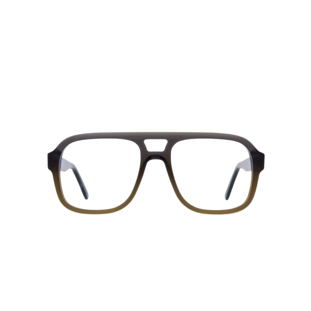 Frontansicht der Andy Wolf Designerbrille 4628 im Grau-Grün Verlauf aus der Herzstück-Kollektion – Optik Bartholomä München