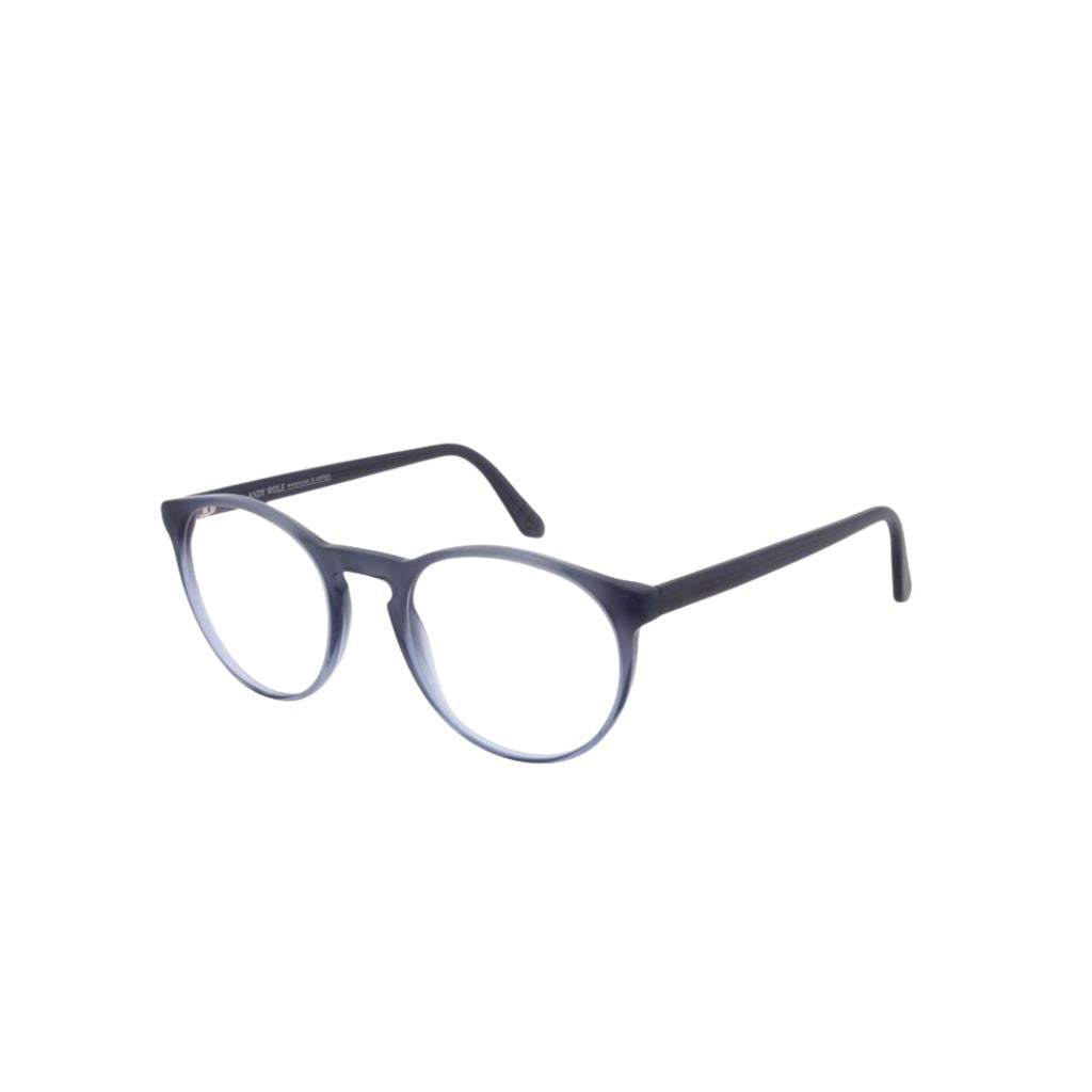 Designerbrille Andy Wolf Lars 4630 Grau-Blau Verlauf – Seitenansicht handgefertigte Acetatfassung bei Optik Bartholomä München Maxvorstadt