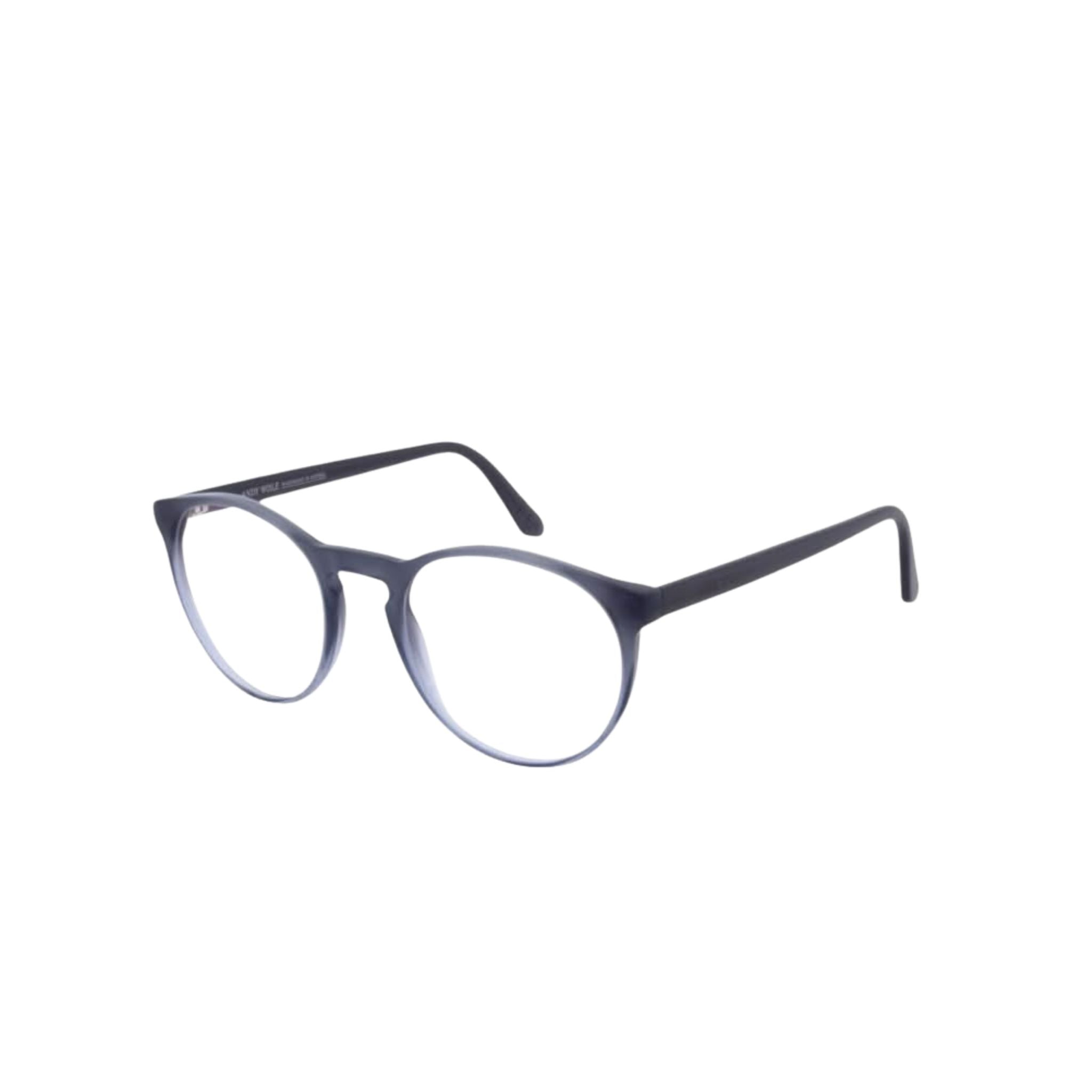 Designerbrille Andy Wolf Lars 4630 Grau-Blau Verlauf – Seitenansicht handgefertigte Acetatfassung bei Optik Bartholomä München Maxvorstadt