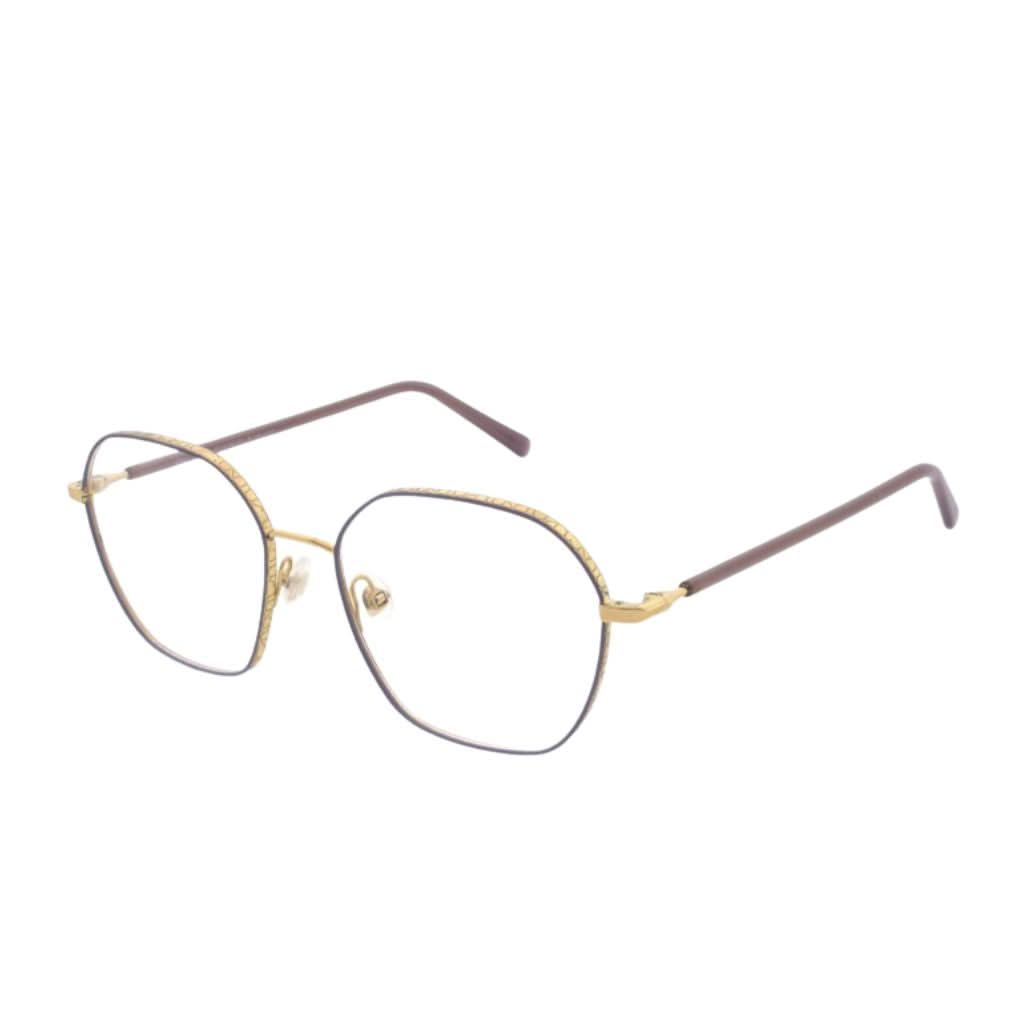 „Designerbrille Andy Wolf 4817 Violet-Gold – Seitenansicht feine Metallfassung Herzstück-Kollektion bei Optik Bartholomä München Maxvorstadt-Schwabing