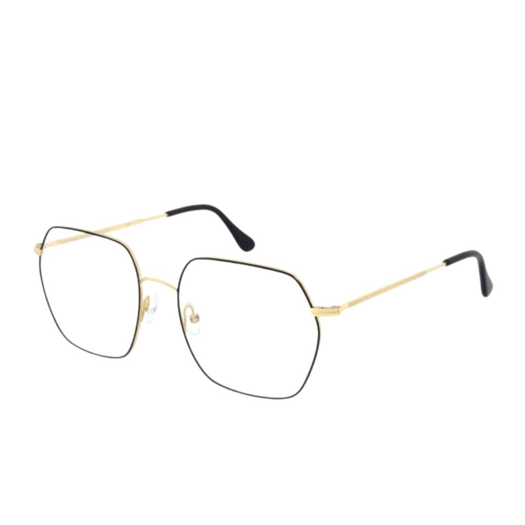 Designerbrille Andy Wolf 4826 Schwarz-Gold – Seitenansicht feiner Metallrahmen bei Optik Bartholomä München Maxvorstadt-Schwabing