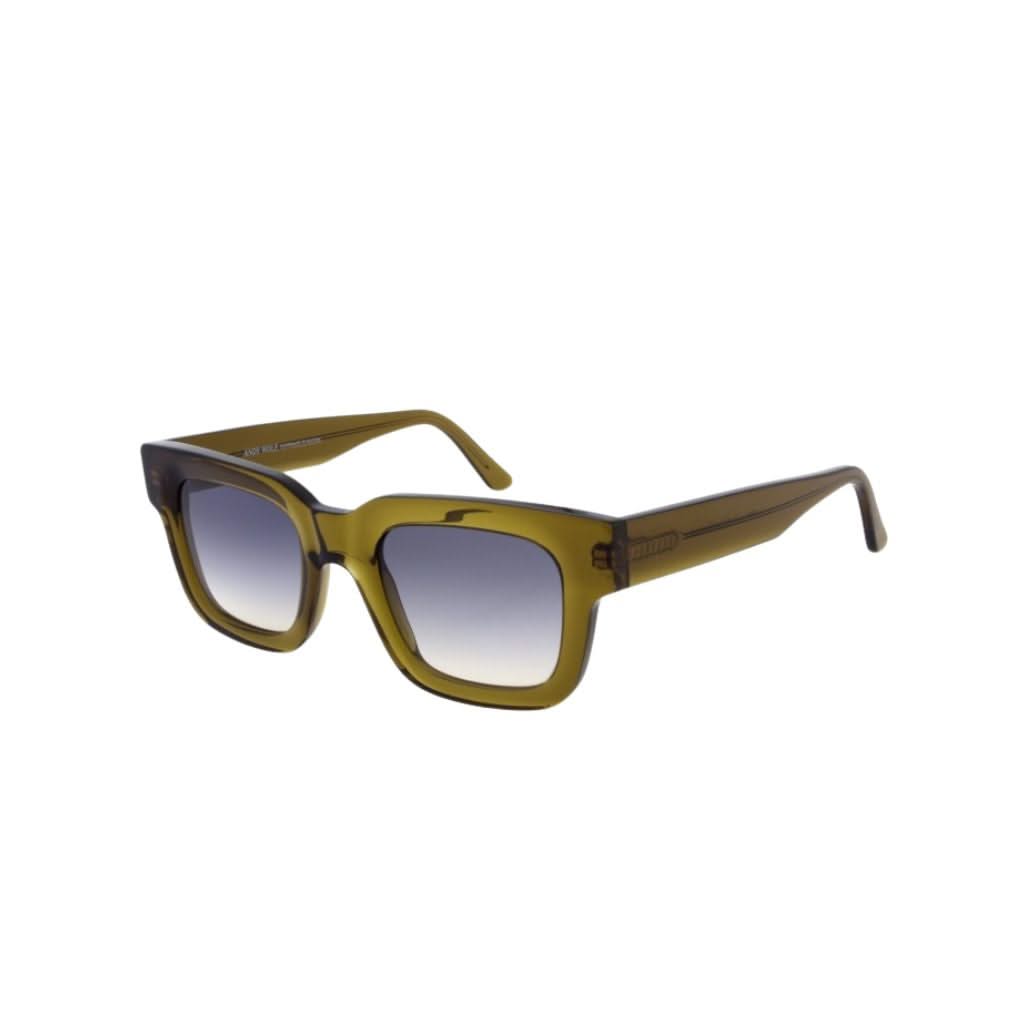 Designer-Sonnenbrille Andy Wolf Fern Sun Oliv – Seitenansicht maskuline Acetatfassung mit grauen Verlaufsgläsern bei Optik Bartholomä München Maxvorstadt
