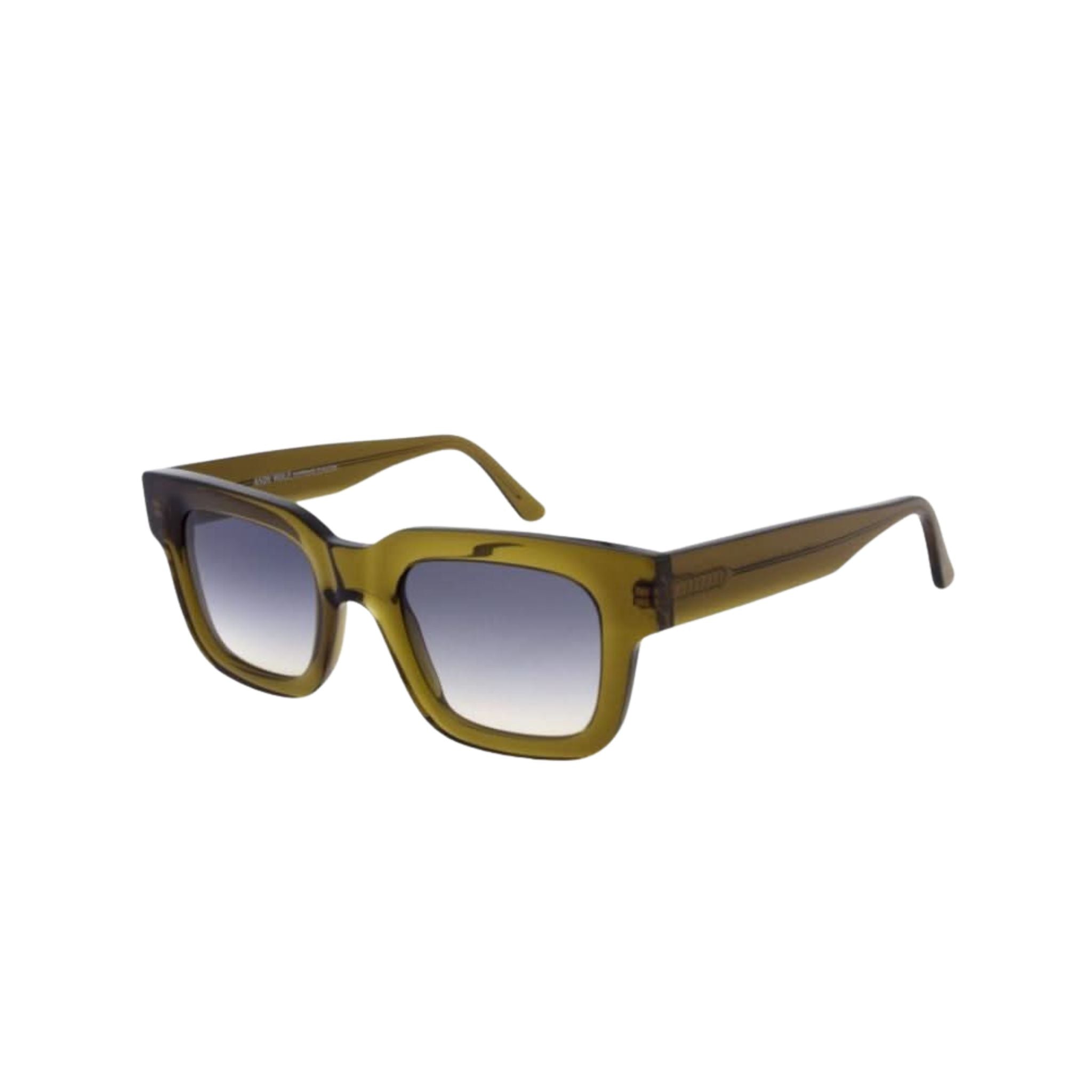 Designer-Sonnenbrille Andy Wolf Fern Sun Oliv – Seitenansicht maskuline Acetatfassung mit grauen Verlaufsgläsern bei Optik Bartholomä München Maxvorstadt
