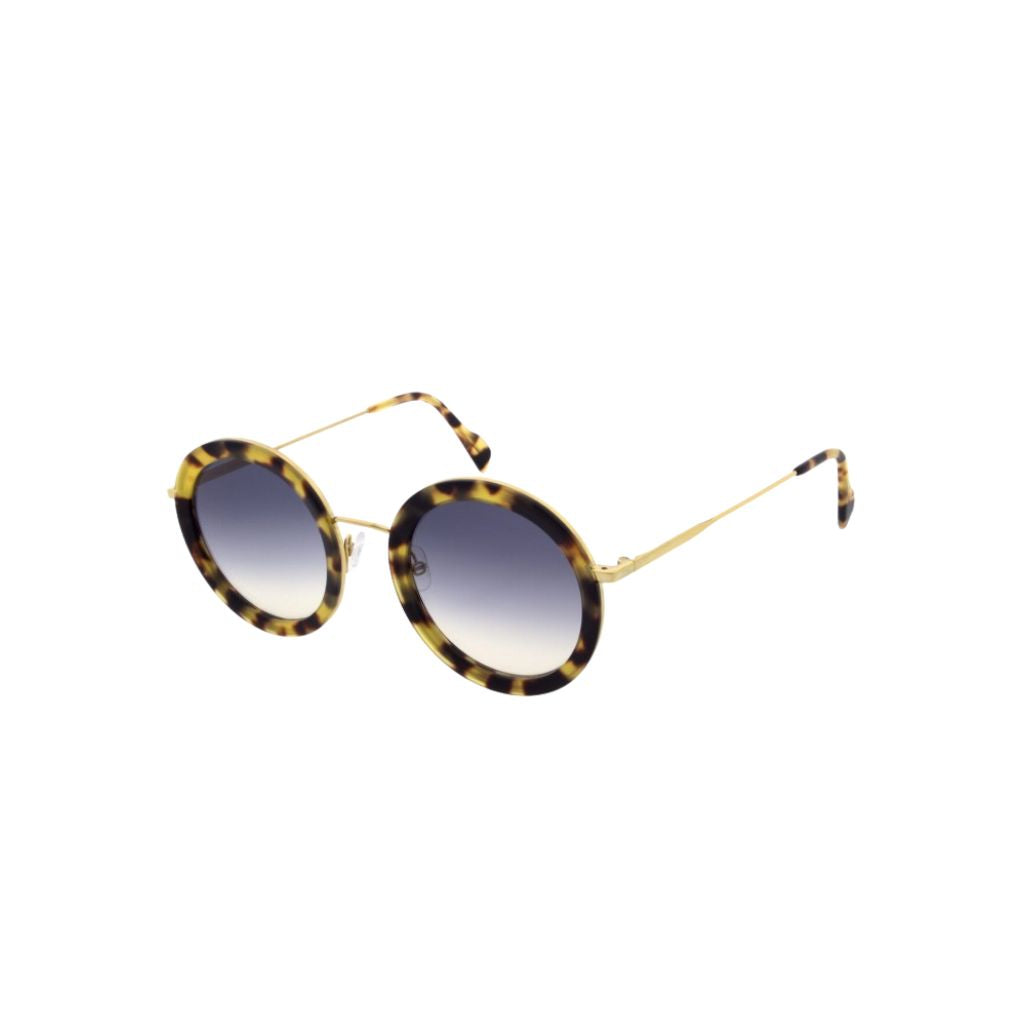 Andy Wolf Sonnenbrille Liss Sun Gelb-Schwarz Tortoise – Seitenansicht runde Designer-Sonnenbrille bei Optik Bartholomä München Maxvorstadt