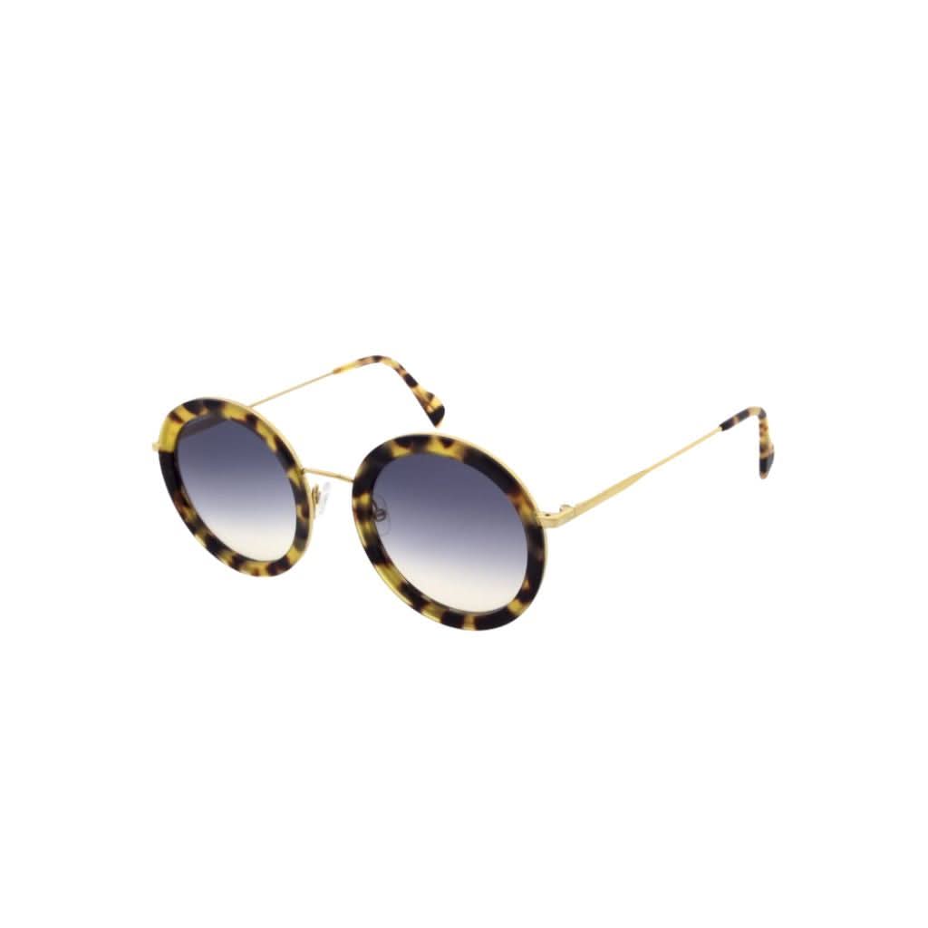 Andy Wolf Sonnenbrille Liss Sun Gelb-Schwarz Tortoise – Seitenansicht runde Designer-Sonnenbrille bei Optik Bartholomä München Maxvorstadt