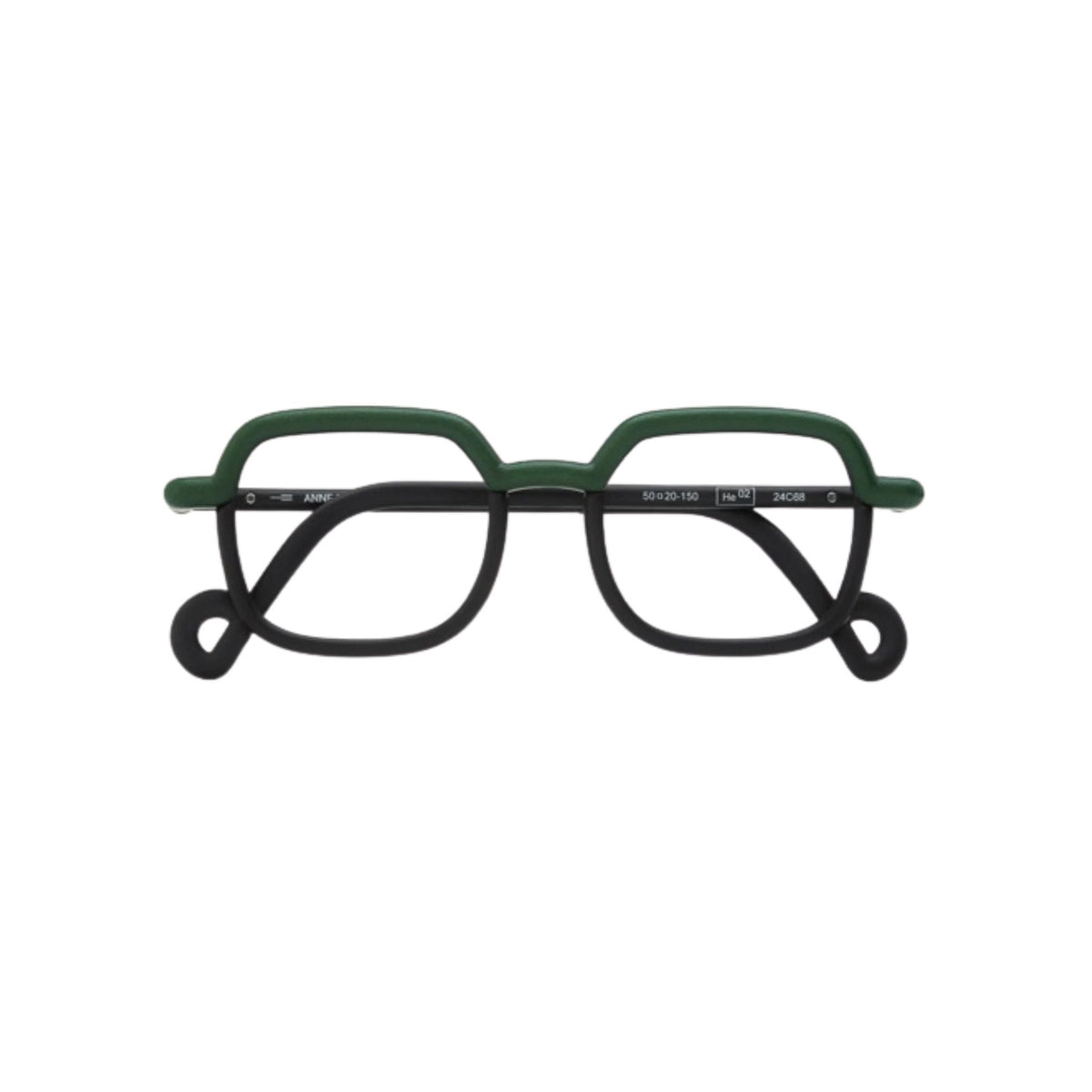 Anne et Valentin HE02 24C68 eckige Designerbrille aus 3D Druck in Dunkelgrün mit markanter geometrischer Front – Brillen Schneider München