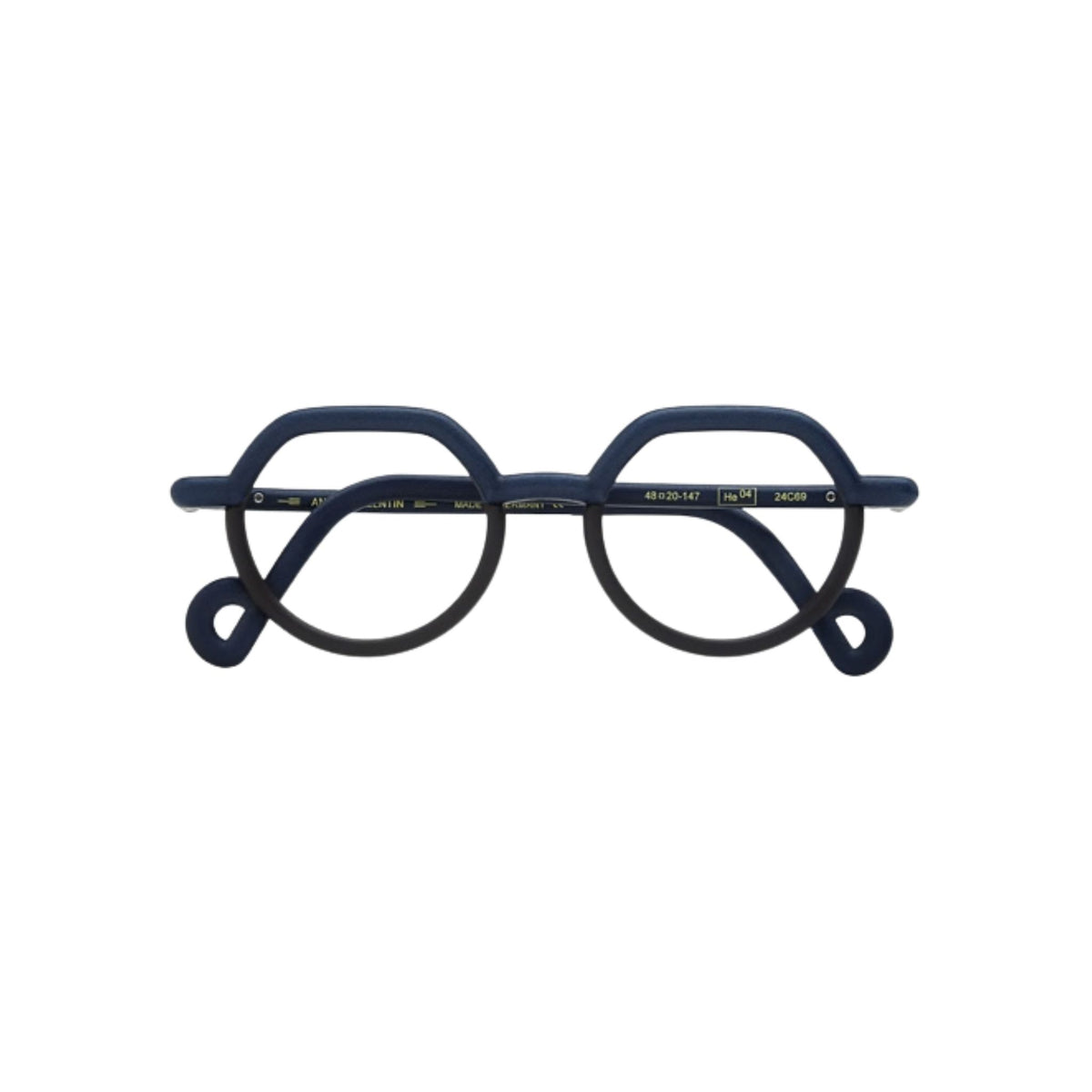 Anne et Valentin HE04 24C69 rund-geometrische Designerbrille in Dunkelblau aus der HELIUM-Kollektion. 3D Druck Brille – Brillen Schneider München