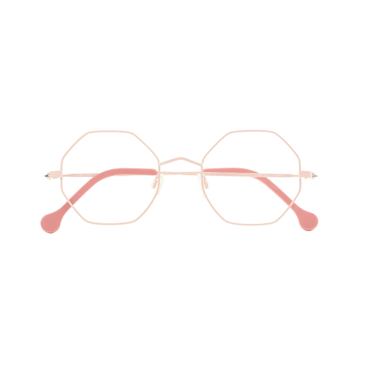 Anne et Valentin MAJOLI 21B04 geometrische Kinderbrille aus roséfarbenem Metall mit rosa Bügelenden – Brillen Schneider München