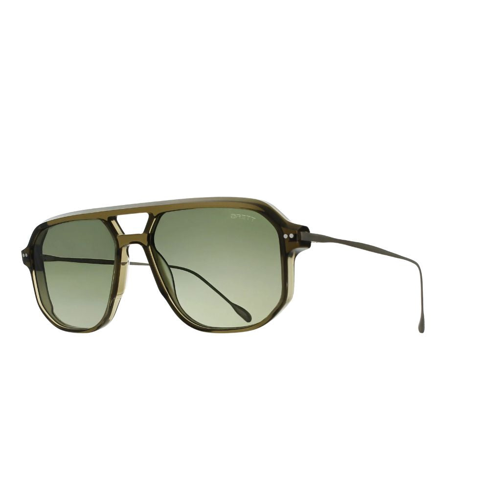 Brett Eyewear CHUCK SUN C16 Sonnenbrille Seitenansicht Acetat Edelstahl Aviatorform khaki silber Herren München Optiker Optik Bartholomä