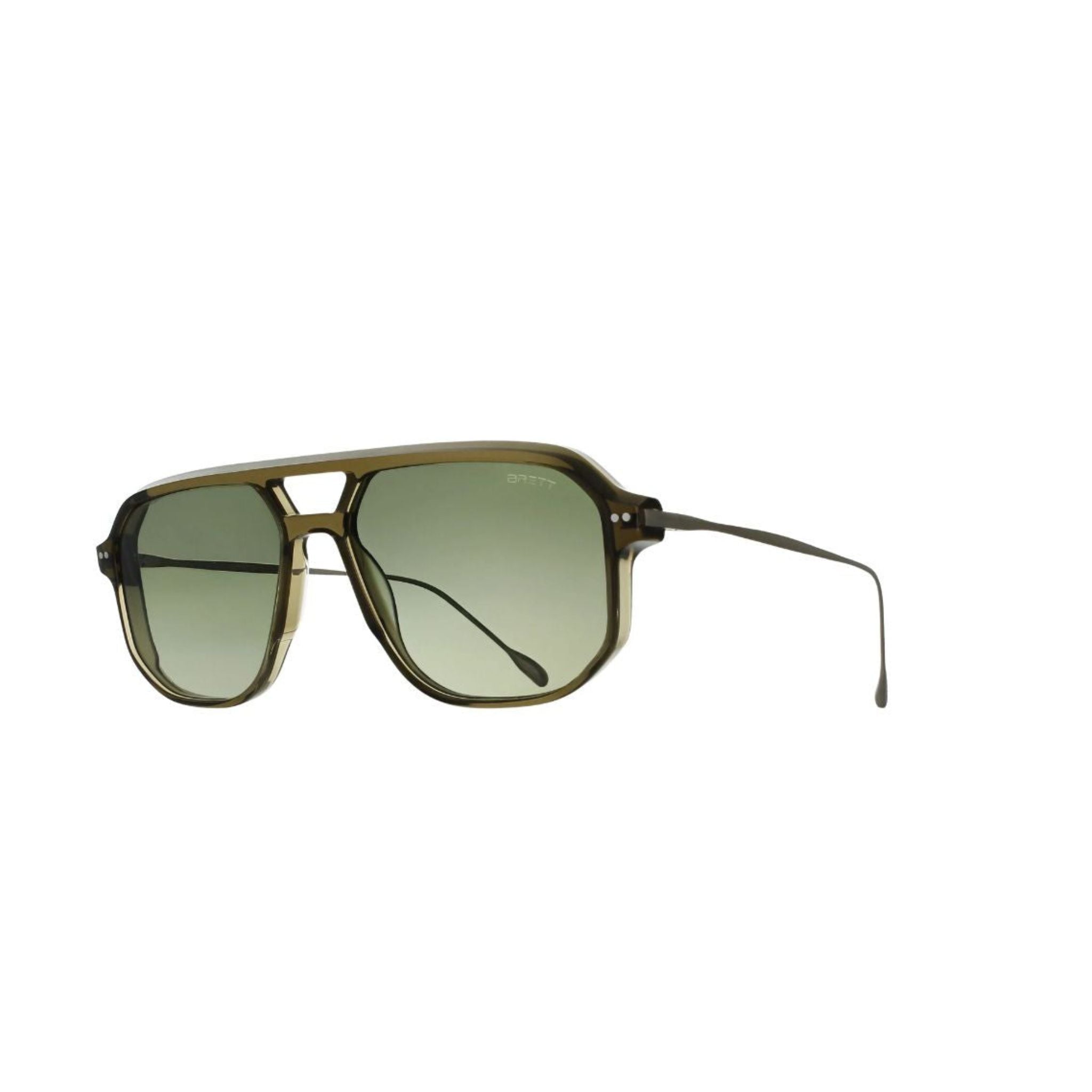 Brett Eyewear CHUCK SUN C16 Sonnenbrille Seitenansicht Acetat Edelstahl Aviatorform khaki silber Herren München Optiker Optik Bartholomä