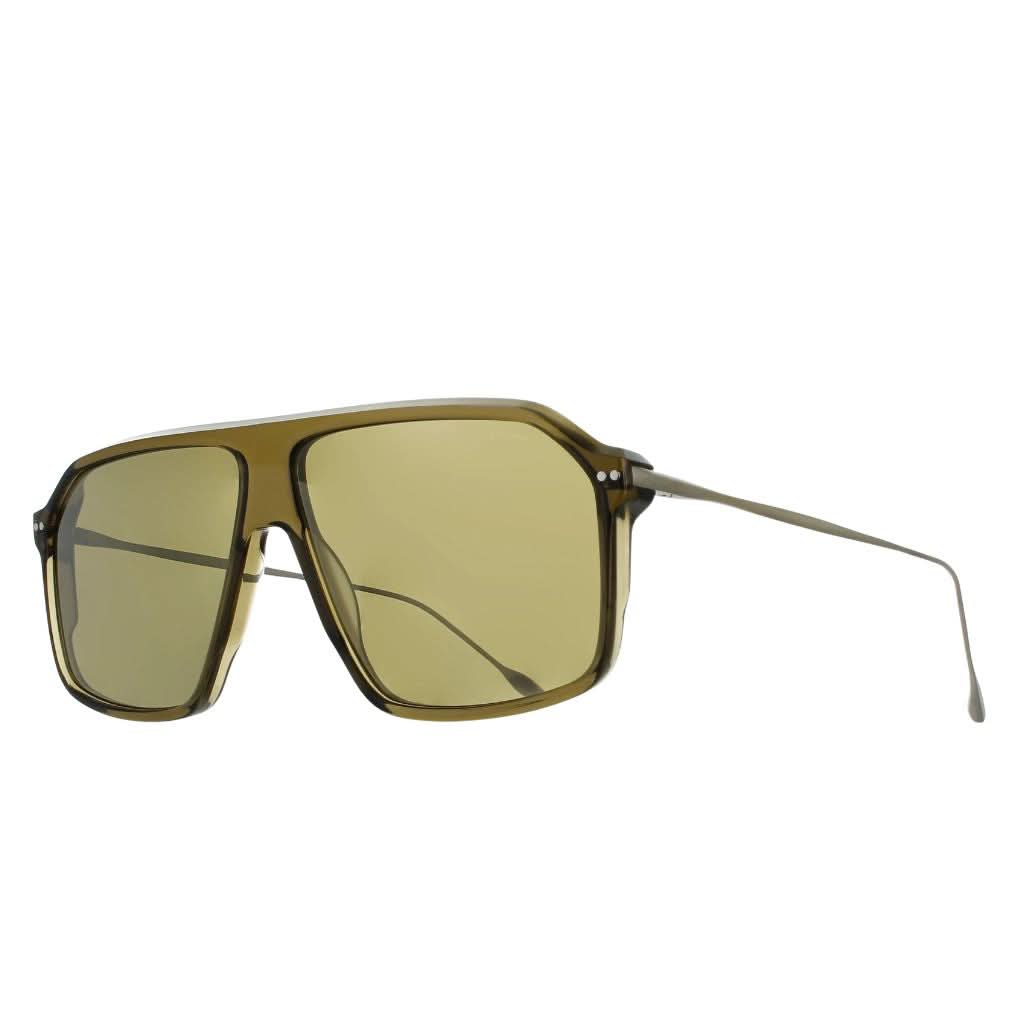 Seitenansicht der Brett Eyewear RX DUKE Sun Khaki Silver – Motorrad Sonnenbrille mit Acetatfront und Edelstahlbügeln bei Optik Bartholomä München