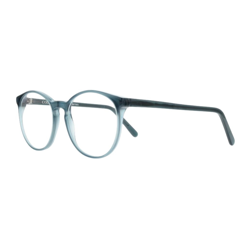 Colibris JANA 116 blau transparente Brille Seitenansicht Acetat Pantoform kleine Gesichter Damenbrille München Optiker Maxvorstadt