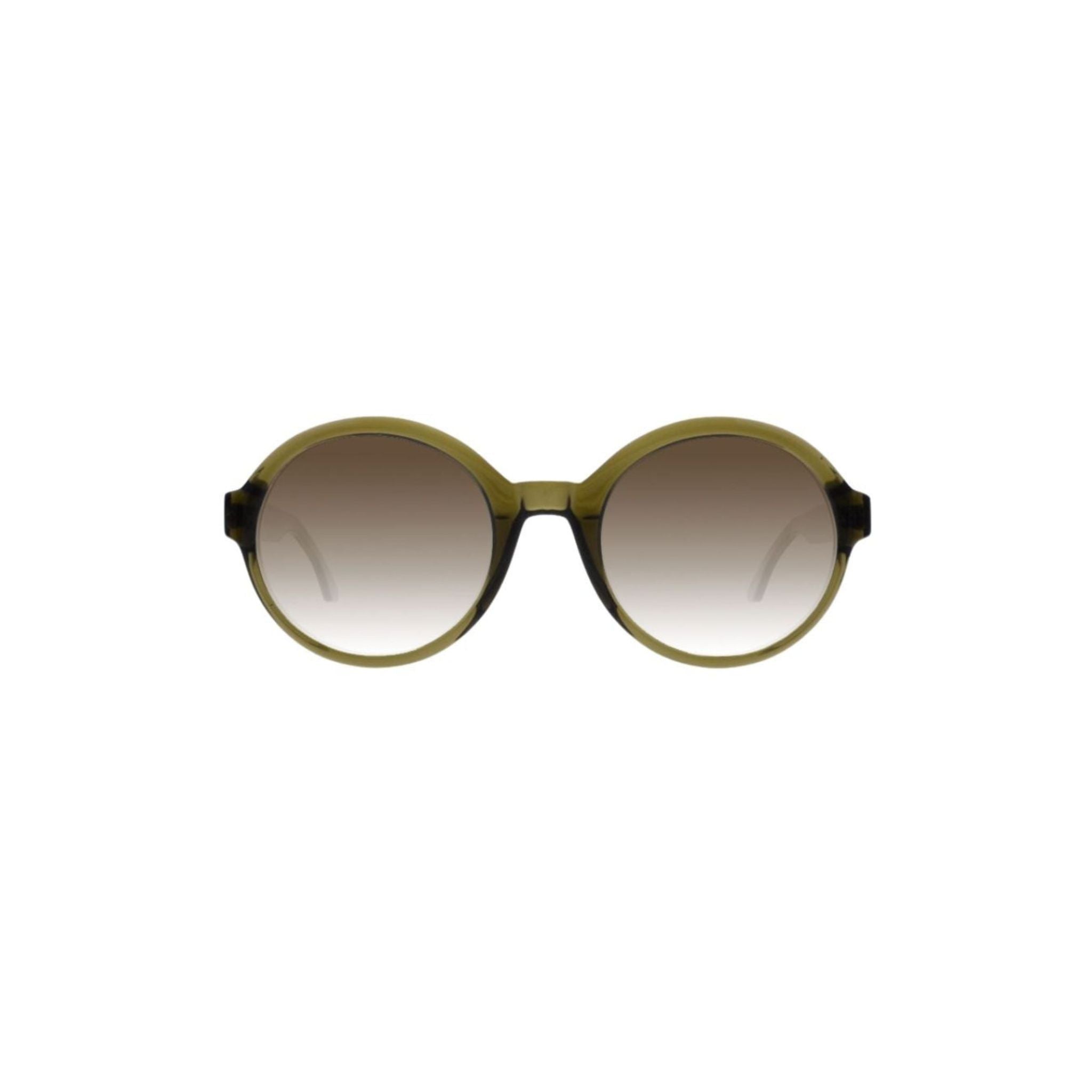Colibris MINNA SUN 104 grün transparent Sonnenbrille Frontansicht kleine schmale Gesichter braune Gläser Designer Sonnenbrille München Optiker Optik Bartholomä Maxvorstadt