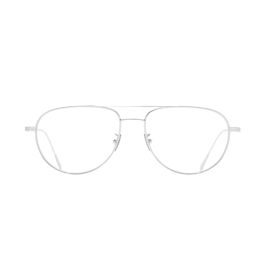 Frontansicht der Cutler and Gross Aurum 0002 01 bei Brillen Schneider München – elegante Aviator-Brille aus 18K Weißgold-Rhodium.