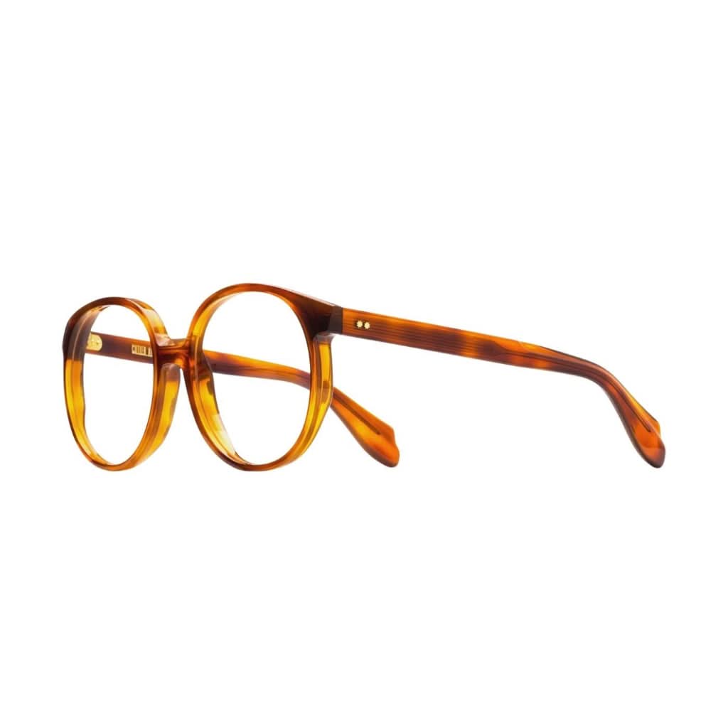 Seitenansicht der 1395 Round Opticals Brille Honey Havanna – handgefertigte Designerbrille mit 5-barrel Scharnieren. Je