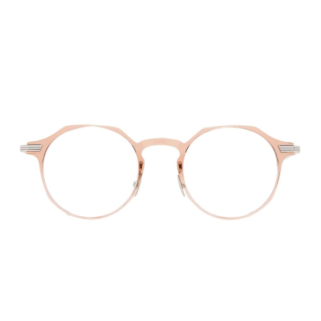 Frontansicht der Cutler and Gross AUOP 0008 04 in Peach on 18K Rhodium – runde Acetat-Metall-Brille mit Flat-Top-Form bei Brillen Schneider München