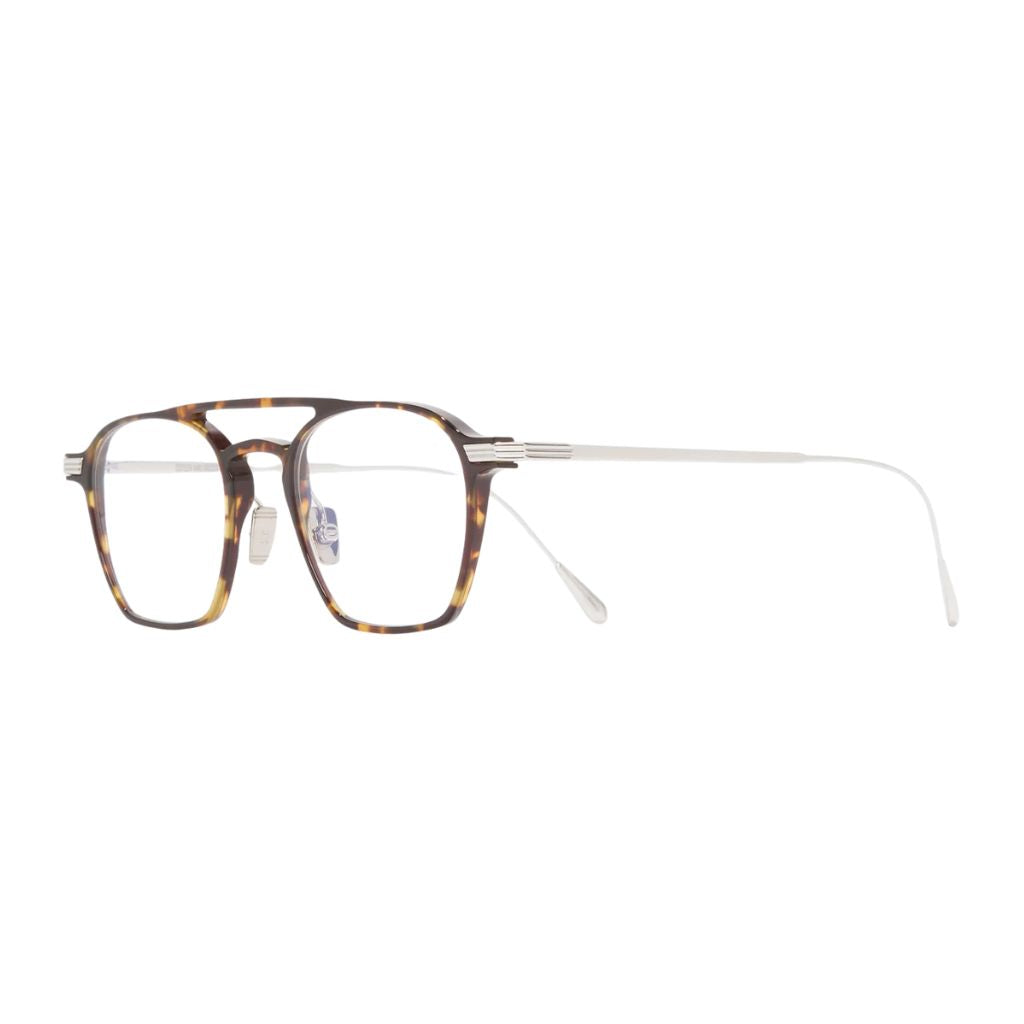 Seitenansicht der Cutler and Gross AUOP 0009 02 Havana on 18K Rhodium – handgefertigte Metall-Acetat-Brille mit flügelartigen Bügeln bei Brillen Schneider München Maxvorstadt