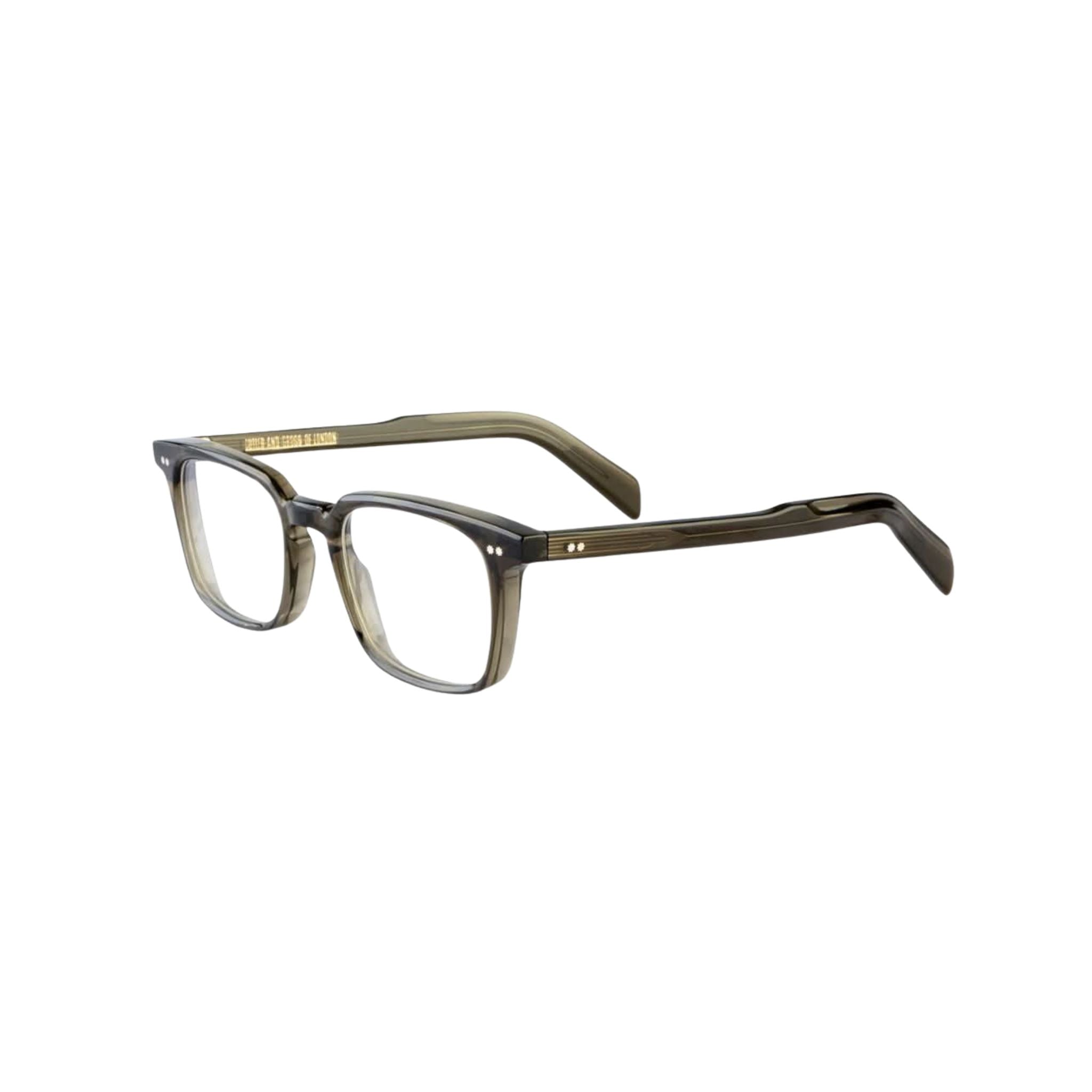 Seitenansicht der Cutler and Gross GR10 Olive – handgefertigte Acetatbrille mit klarer Linienführung bei Optiker München Brillen Schneider.