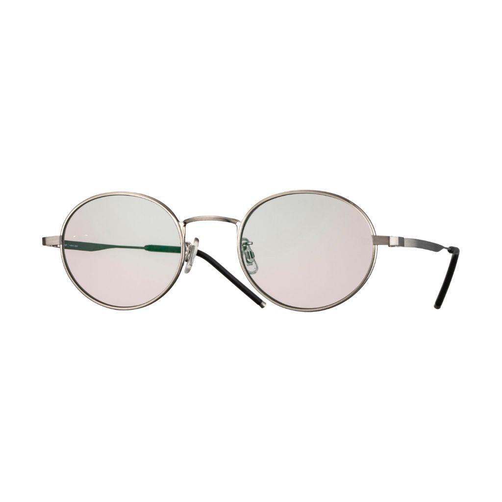 E5 EYEVAN M21 STST Designer-Sonnenbrille Frontansicht mit runder Titanfassung in Silber und dezent getönten Gläsern bei Brillen Schneider München