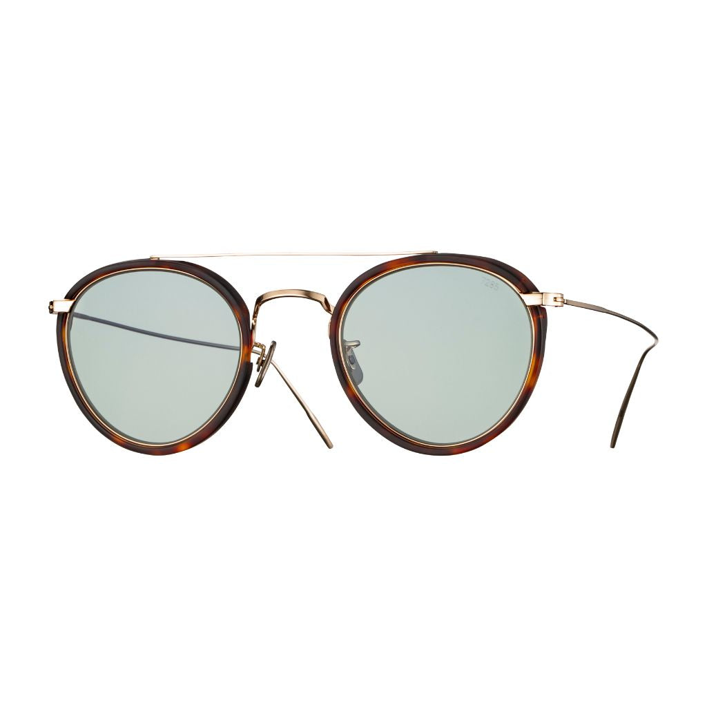 EYEVAN 7285 762 352902 Sonnenbrille Frontansicht rund Double Bridge Havanna Gold grüne Gläser München Optiker Brillen Schneider