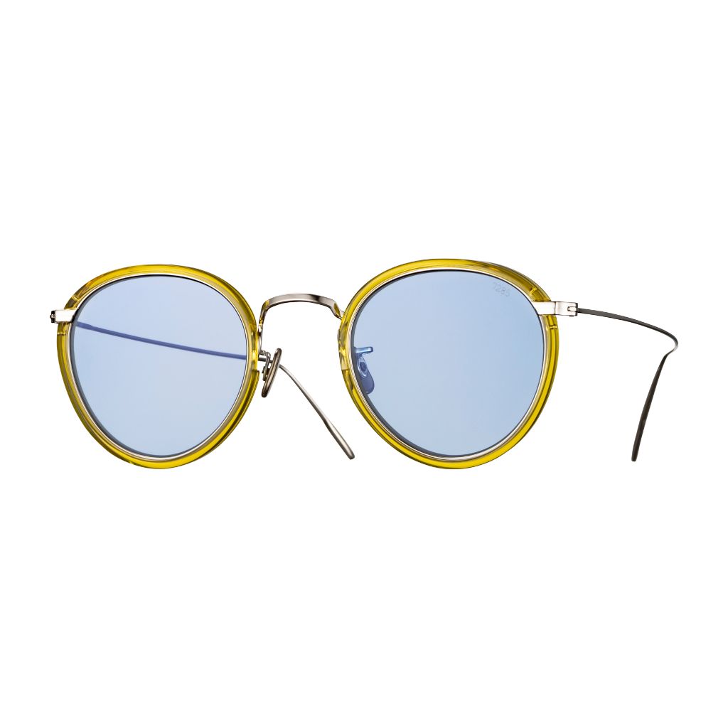 EYEVAN 7285 717 E 355800 Panto-Sonnenbrille Frontansicht rund gelb blau Acetat Metall München Optiker Brillen Schneider