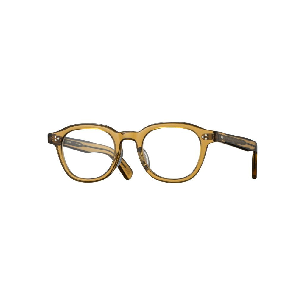 EYEVAN KIRK Brille in honiggelbem Acetat – transparente, rechteckige Designerfassung mit Vintage-Bügeln und charakteristischen Nieten, bei Brillen Schneider München