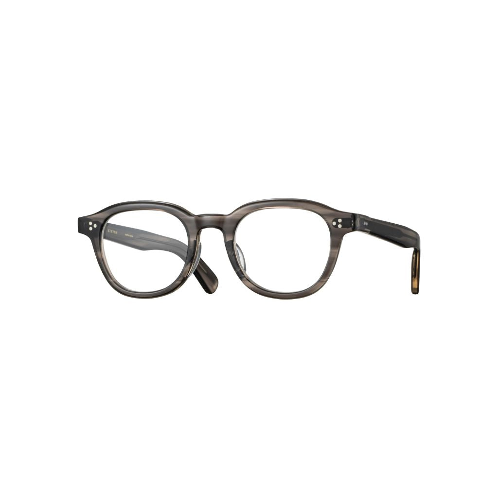EYEVAN Brille mit rauchgrauer Acetatfassung und leicht rechteckiger Form, dreifach vernietete Scharniere, exklusiv bei Brillen Schneider München