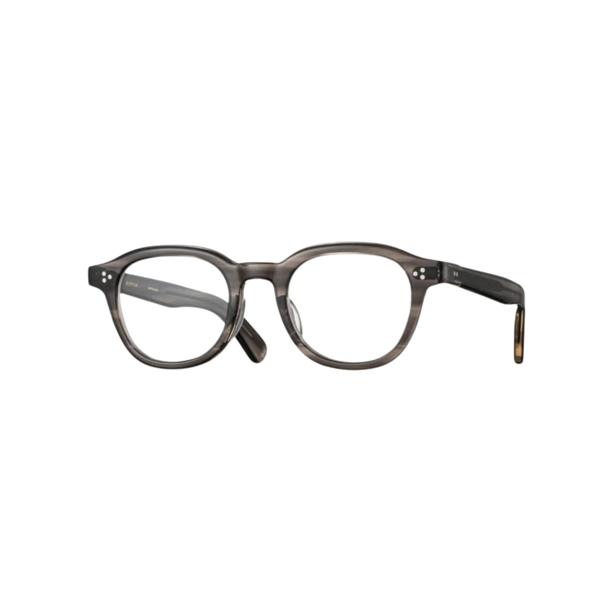 EYEVAN Brille mit rauchgrauer Acetatfassung und leicht rechteckiger Form, dreifach vernietete Scharniere, exklusiv bei Brillen Schneider München