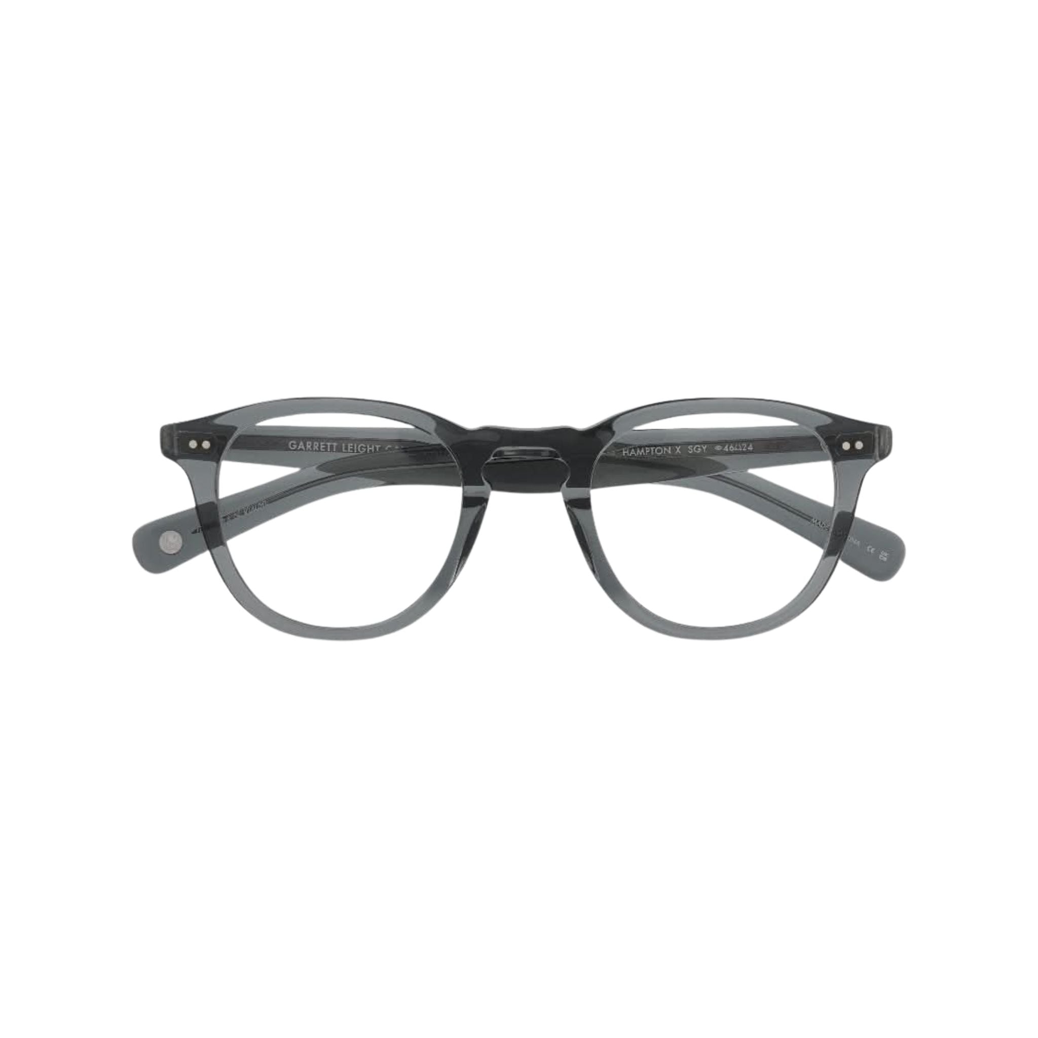 Frontansicht der Garrett Leight Brille, Modell Hampton X in der Farbe Sea Grey, erhältlich bei Optik Bartholomä in München. Schlichtes Design in einem sanften Grauton, das eine perfekte Balance zwischen Modernität und Eleganz bietet.