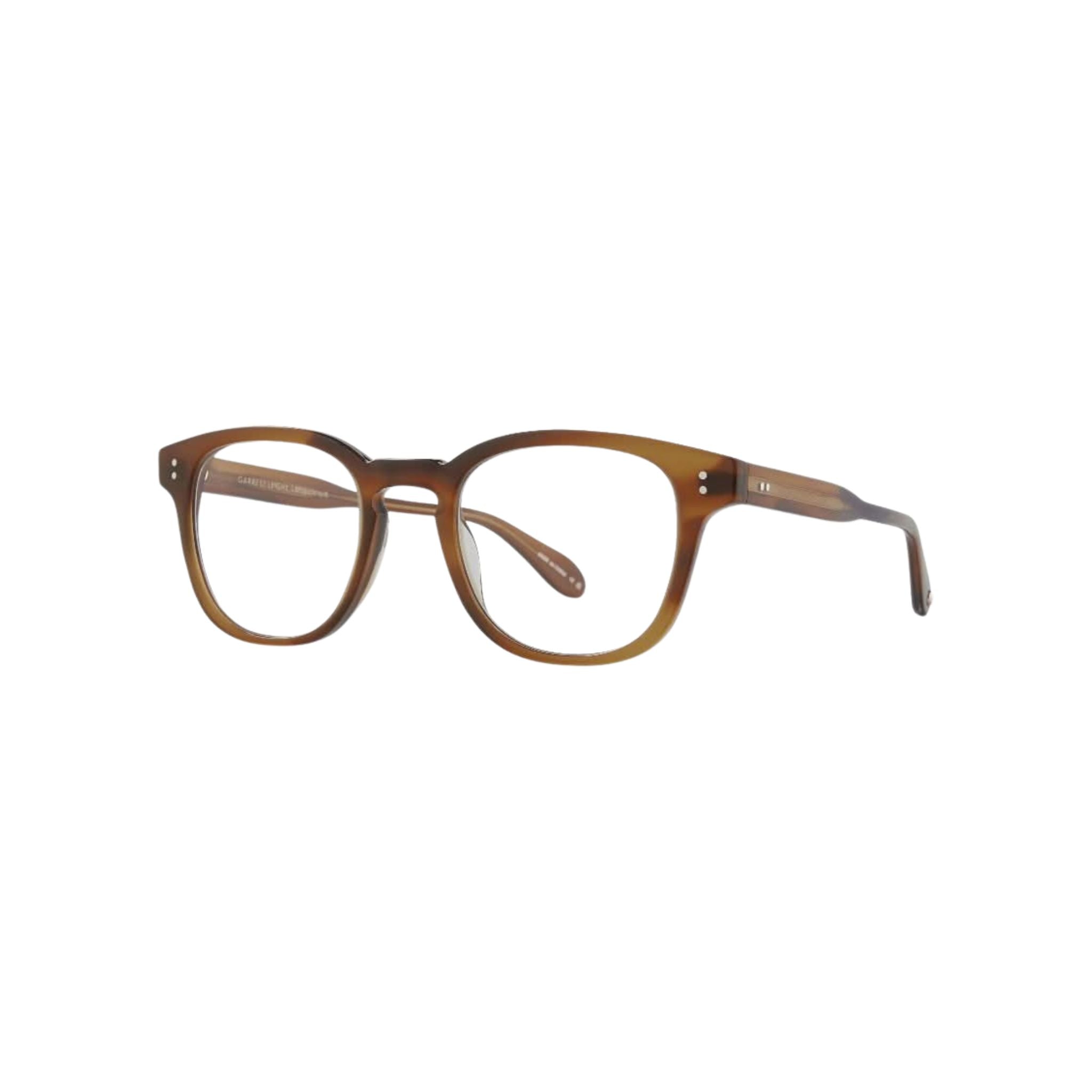 Detailansicht der Garrett Leight Langley Brille in Cedar Tortoise, zu finden bei Optik Bartholomä München.