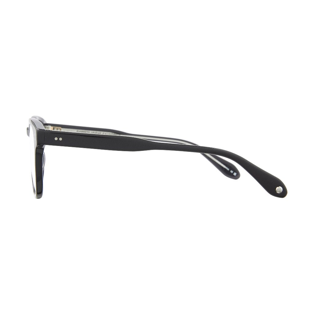 Detailansicht der Garrett Leight Brille Langley in Schwarz, erhältlich bei Optik Bartholomä München.