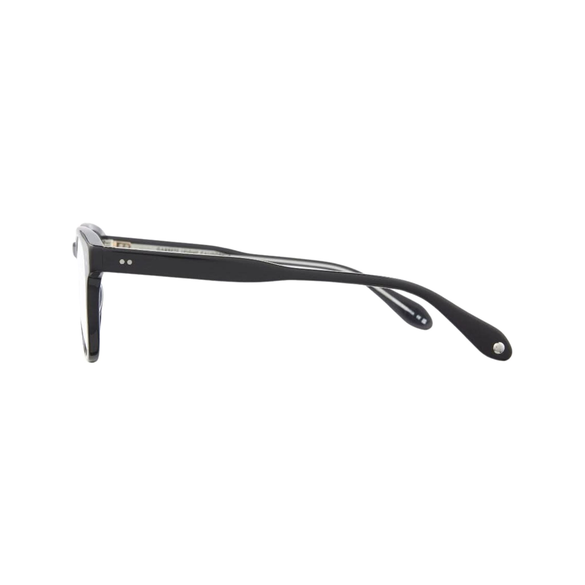 Detailansicht der Garrett Leight Brille Langley in Schwarz, erhältlich bei Optik Bartholomä München.