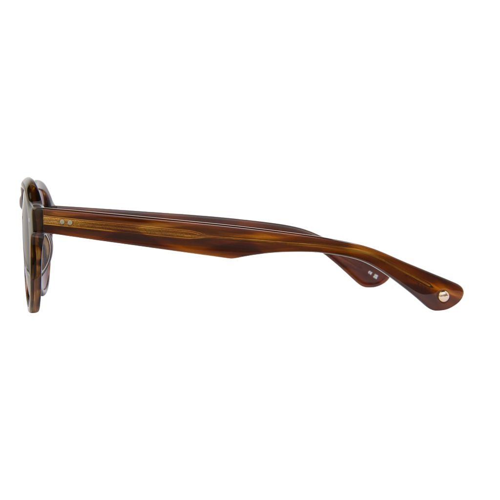 Garrett Leight McNally Sun Brandy Tortoise Detail Acetatstruktur Havanna Muster Bügel Scharnier Designer Sonnenbrille München Optiker Optik Bartholomä