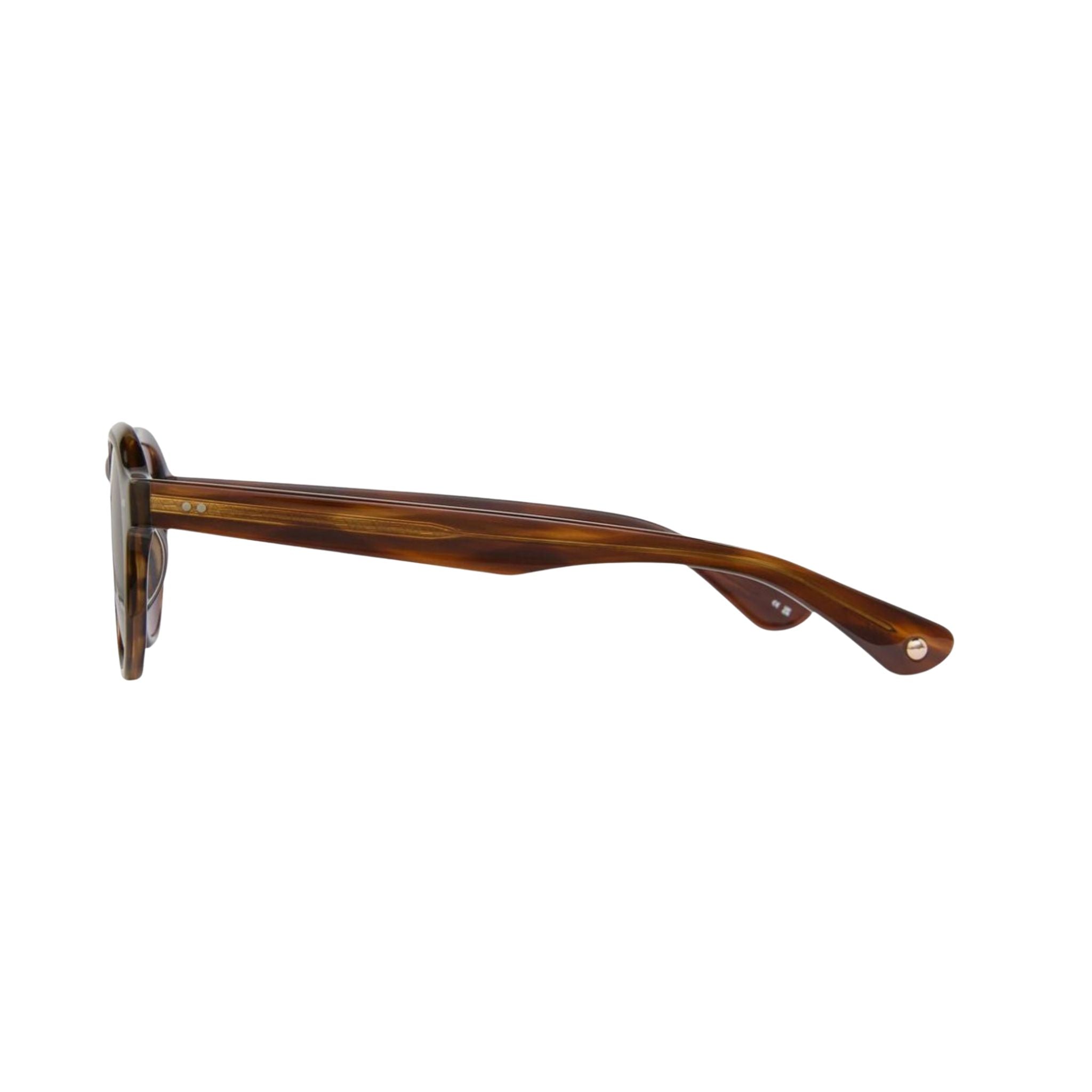 Garrett Leight McNally Sun Brandy Tortoise Detail Acetatstruktur Havanna Muster Bügel Scharnier Designer Sonnenbrille München Optiker Optik Bartholomä