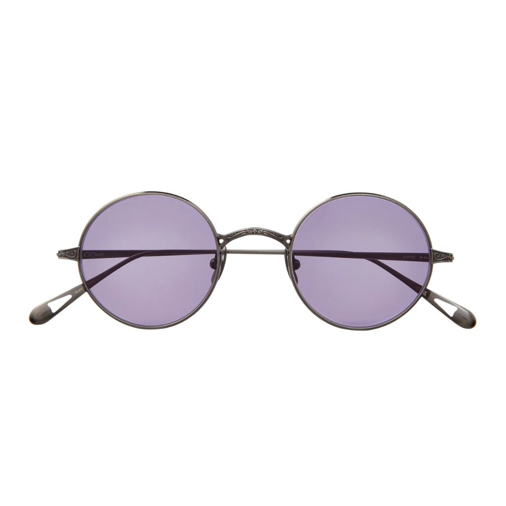 Garrett Leight GLCO x OZZY SUN Pewter Grape Frontansicht mit violett getönten Semi-Flat Gläsern bei Optik Bartholomä München