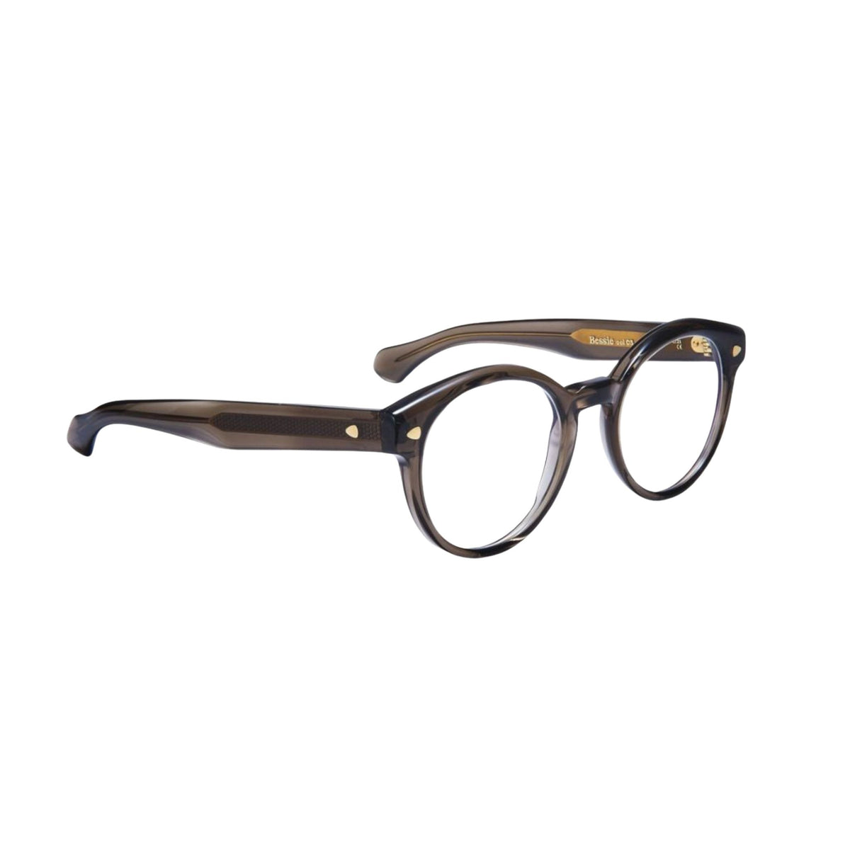 HUG Spectacles BESSIE 03G Brille Seitenansicht Acetat grau transparent Shadow handgefertigt Deutschland München Optiker Optik Bartholomä