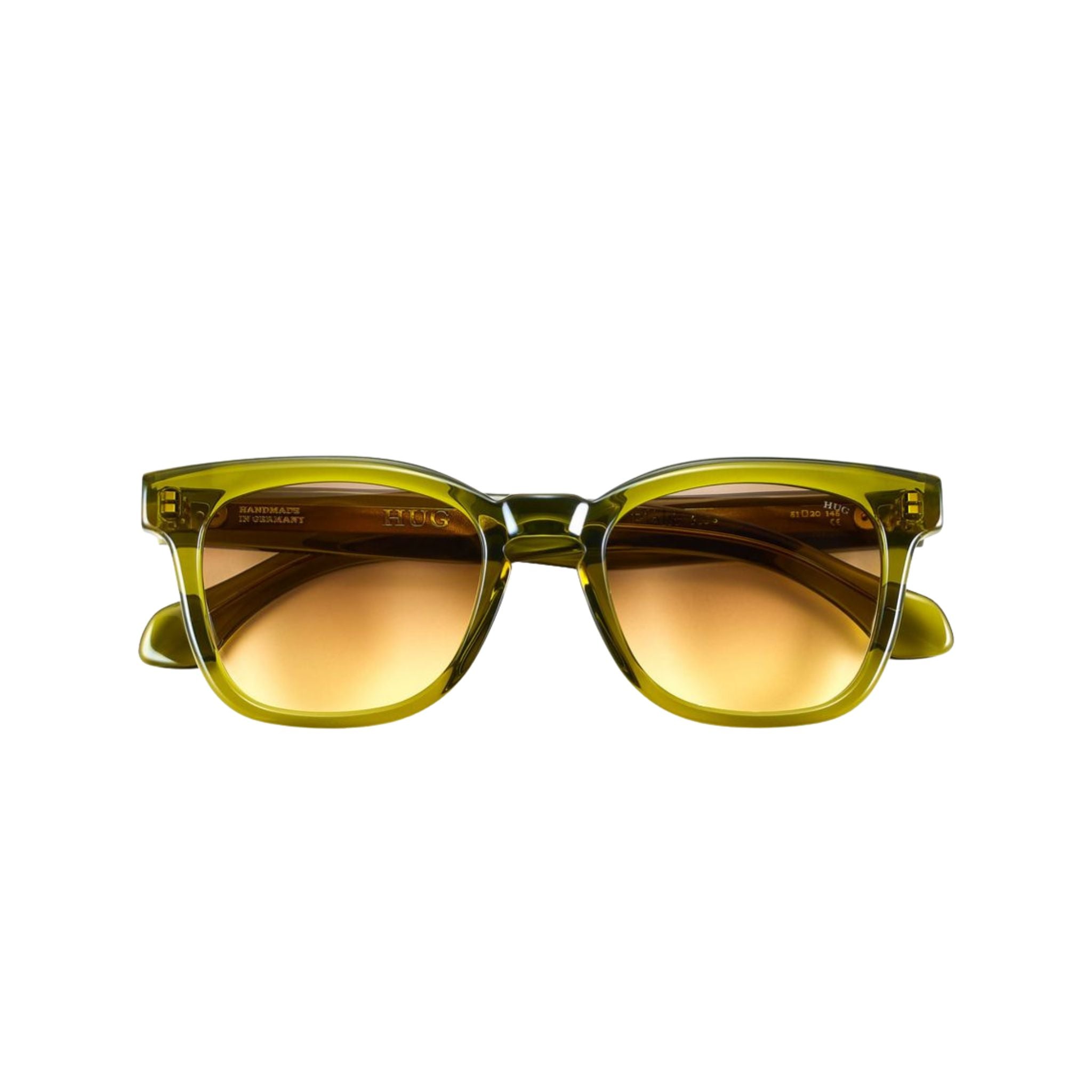 HUG Spectacles BLAKE SUN 32G Sonnenbrille Frontansicht grün transparent Moss braune Verlaufsgläser München Optiker Optik Bartholomä