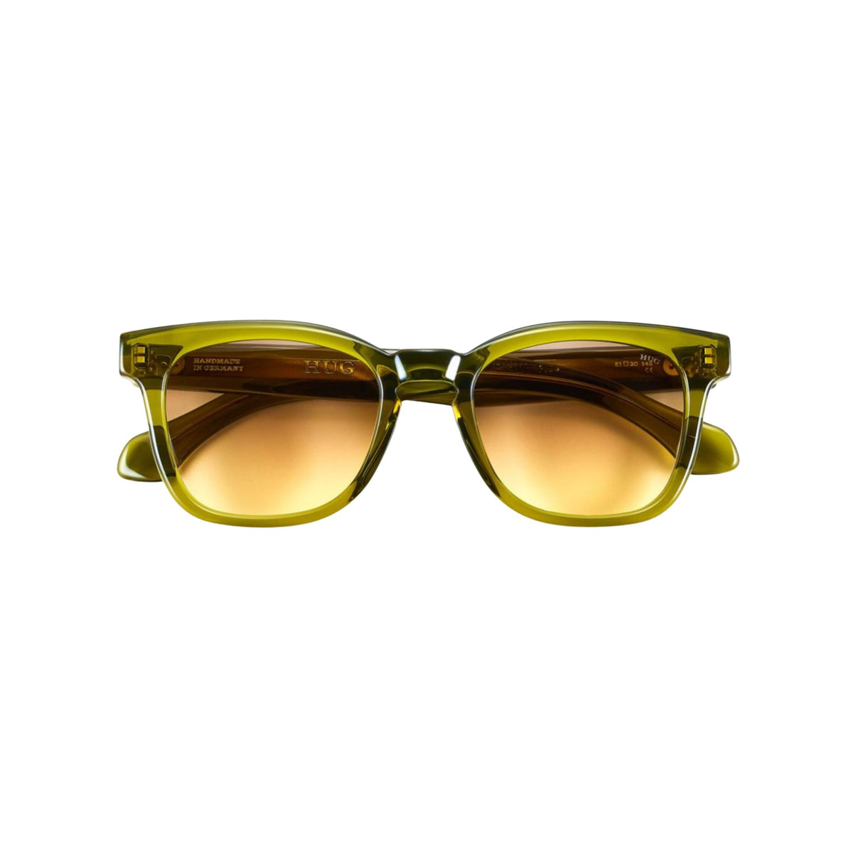 HUG Spectacles BLAKE SUN 32G Sonnenbrille Frontansicht grün transparent Moss braune Verlaufsgläser München Optiker Optik Bartholomä