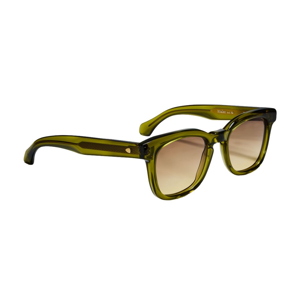 HUG Spectacles BLAKE SUN 32G Sonnenbrille Seitenansicht Acetat olivgrün transparent braune Gläser handgefertigt Deutschland München