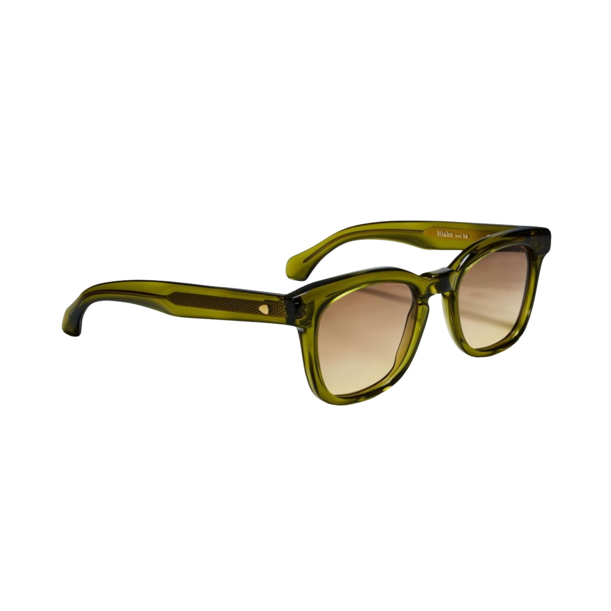 HUG Spectacles BLAKE SUN 32G Sonnenbrille Seitenansicht Acetat olivgrün transparent braune Gläser handgefertigt Deutschland München