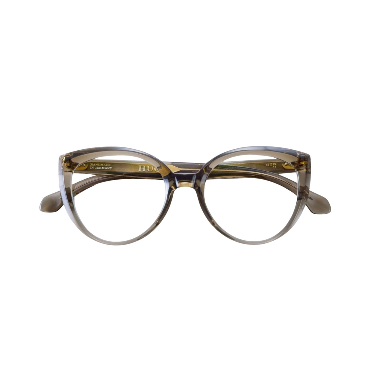 HUG Spectacles GLADYS Canvas 09G Brille Frontansicht Cat-Eye transparent Grau Beige Optik Bartholomä München