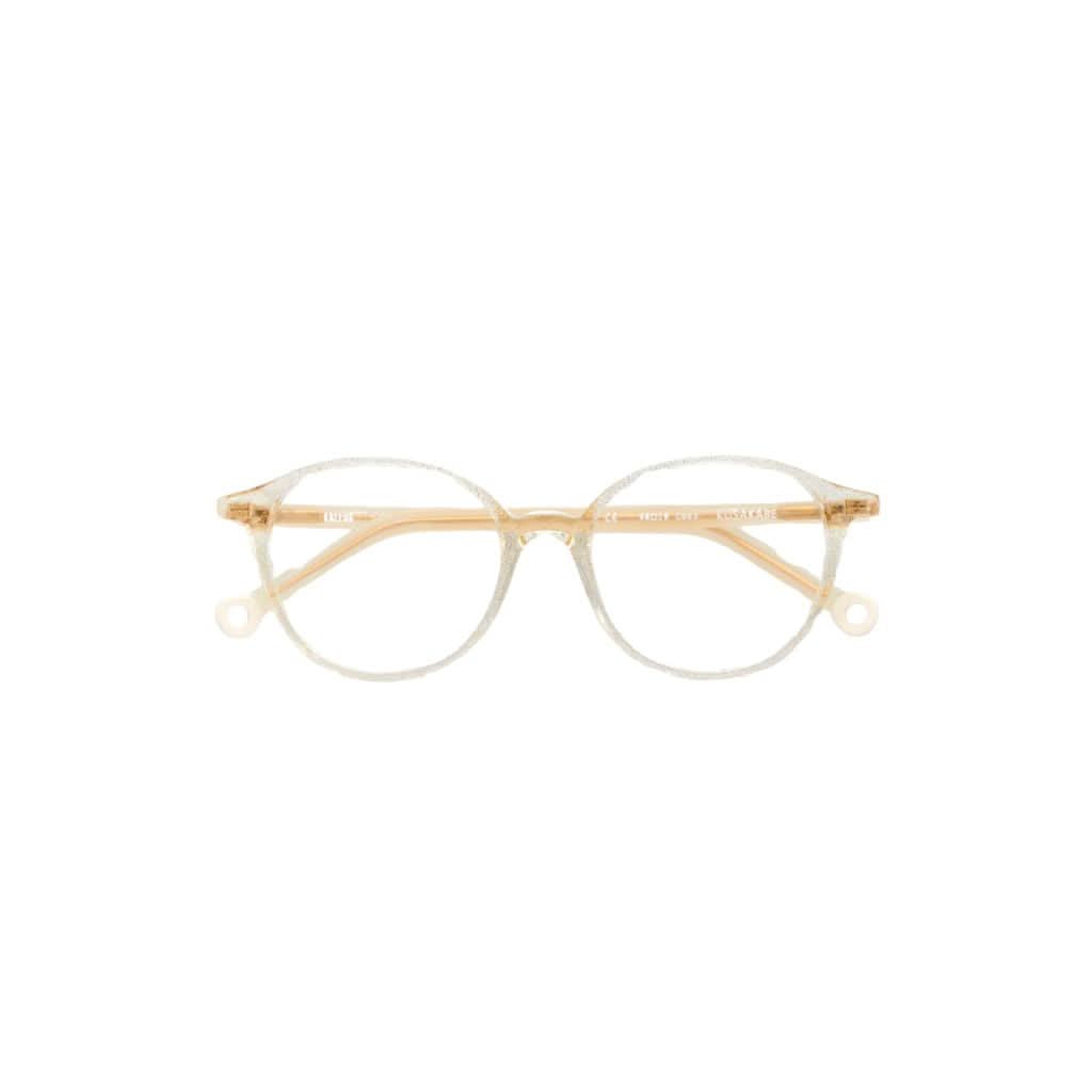 Vorderansicht der Kaleos Kids Kusakabe col. 3 Kinder-Sehbrille in Kristall mit Glitter – erhältlich bei Brillen Schneider in München.