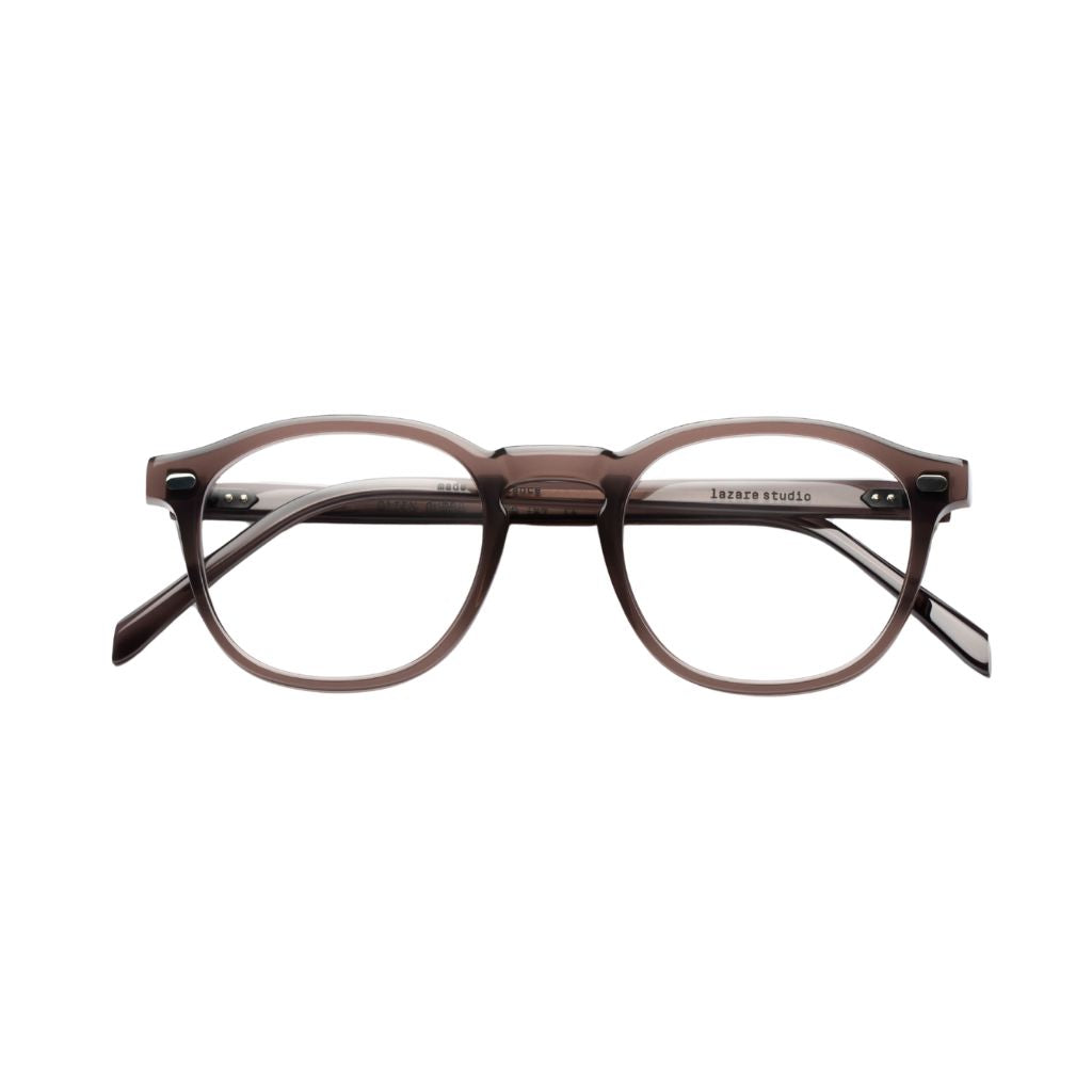 Lazare Studio Gopnik Dirty Dumbo Panto Brille rund transparent grau braun Acetat München Optiker Brillen Schneider