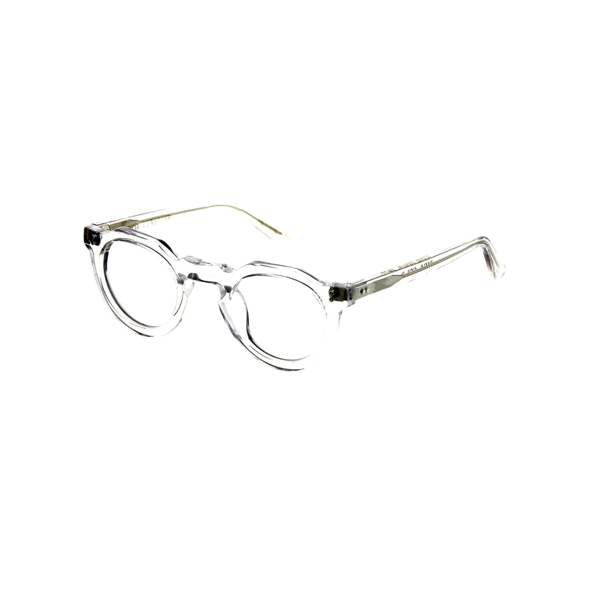 Lesca Lunetier PICA 3 runde Brille aus klarem transparentem Acetat mit Schlüssellochsteg, sichtbaren Metalleinlagen und dezenten Nieten – BRILLEN SCHNEIDER München