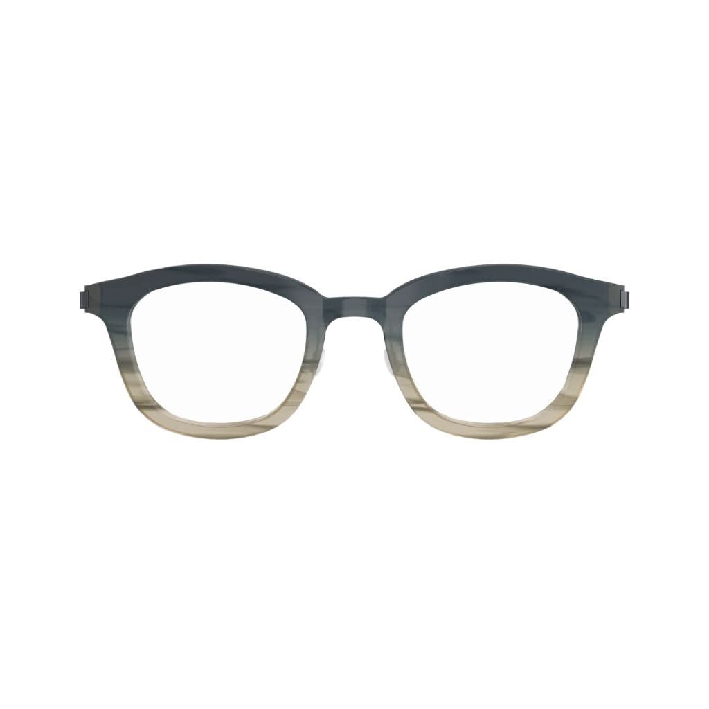 Frontansicht der Brille 1057 AK59 von Lindberg, elegantes Design mit Acetat in einem grauen/grünen Verlauf und schlanken Titanbügeln. Erhältlich bei Brillen Schneider in München.