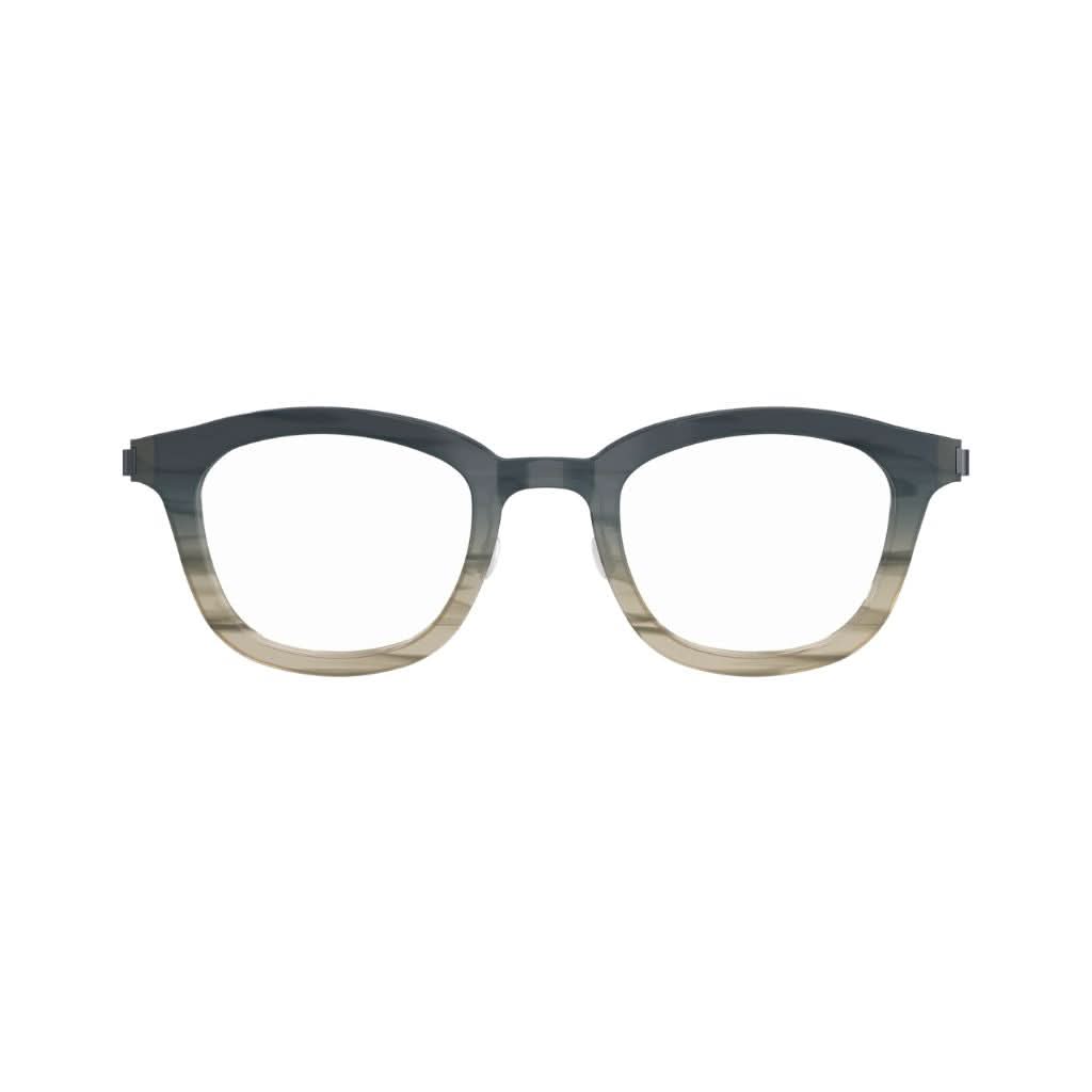 Frontansicht der Brille 1057 AK59 von Lindberg, elegantes Design mit Acetat in einem grauen/grünen Verlauf und schlanken Titanbügeln. Erhältlich bei Brillen Schneider in München.